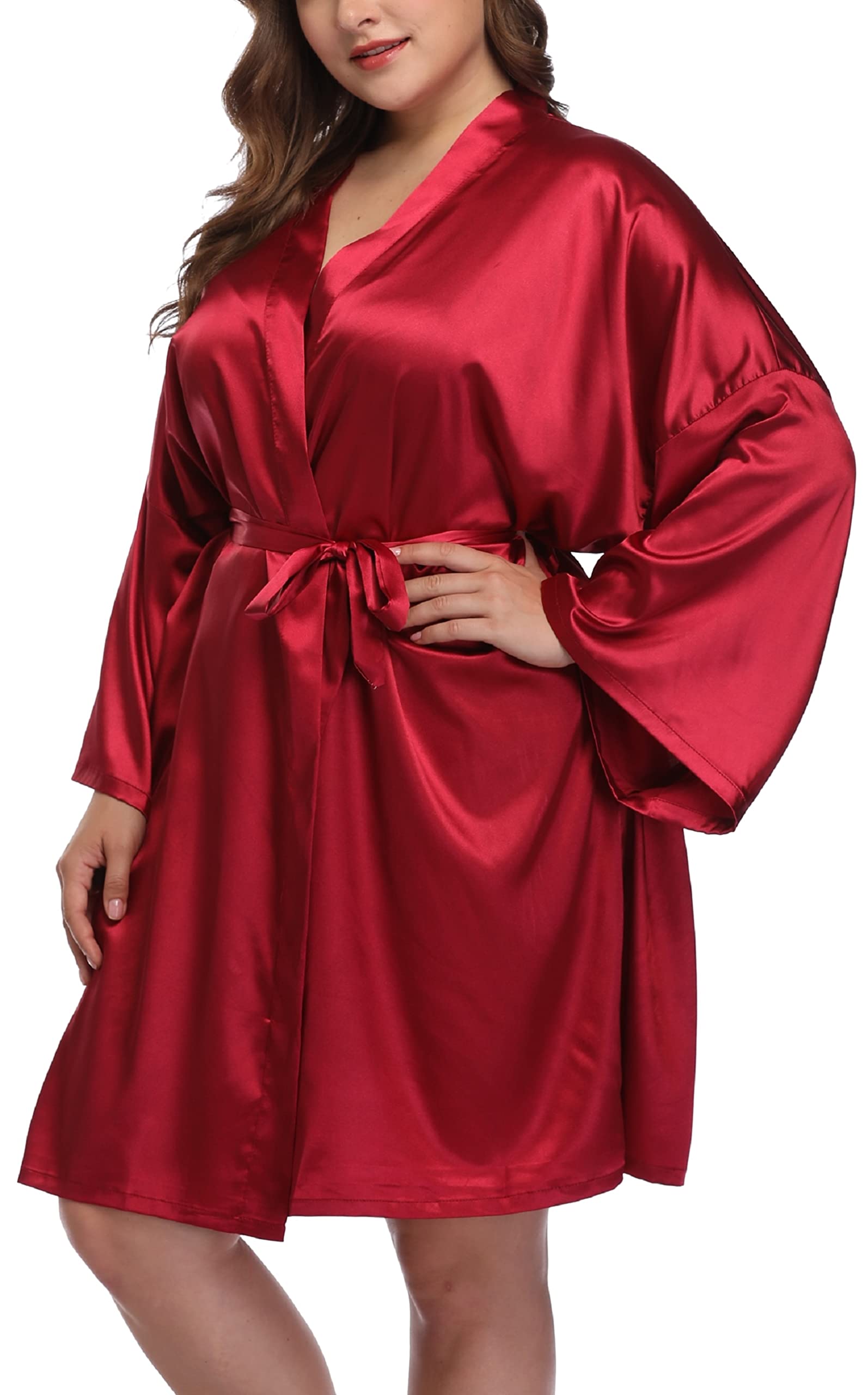Plus Size Women's Silky Satin Kimono Robe - Elegant Bridal Wedding Party Robe, Bridesmaid Sleepwear & Luxurious Bathrobe for Spa, Honeymoon & Relaxing at Home