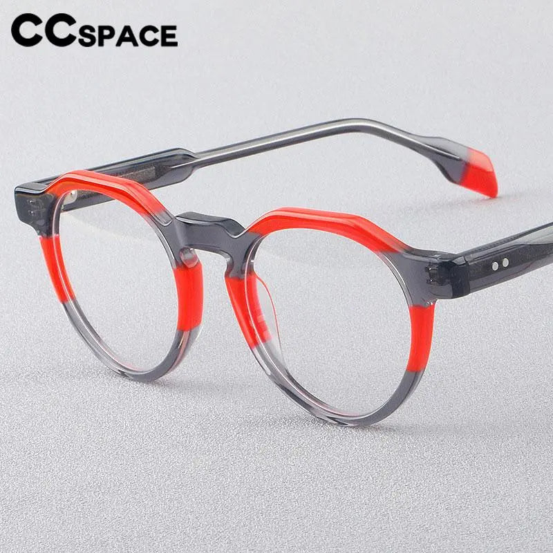 CCspace Women's Full Rim Flat Top Round Acetate Eyeglasses 56910 - Stylish Retro Frames for Reading, Work & Everyday Fashion