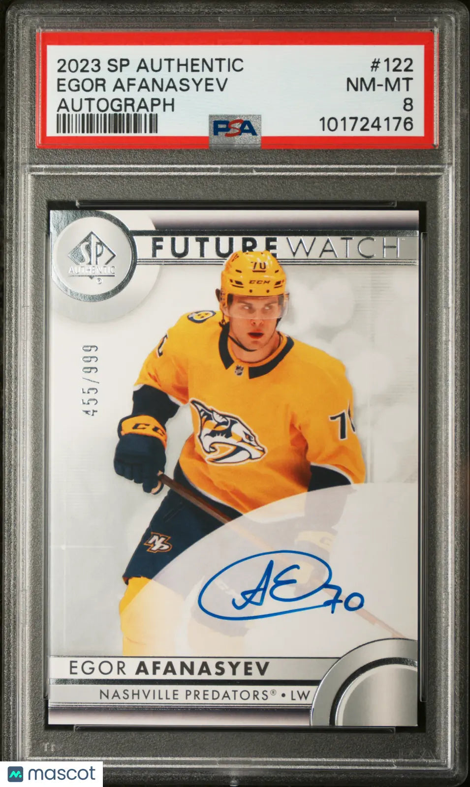 2023 UD SP Authentic Egor Afanasyev Future Watch Autograph PSA 8 /999 - Hockey Rookie Card for Collectors & Investors - Perfect for Display, Trading, and Sports Memorabilia Collections