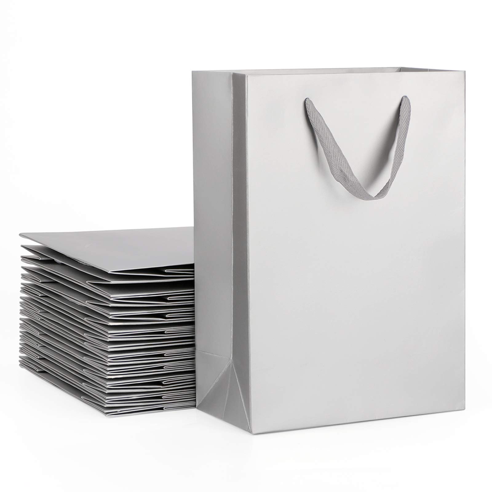EUSOAR 20pcs Kraft Paper Gift Bags with Handles 7.8x3.9x11 Inches - Thick Sturdy Grey Shopping Bags for Retail, Wedding Favors, Birthday Party, Business Conference & Holiday Gifts Packaging