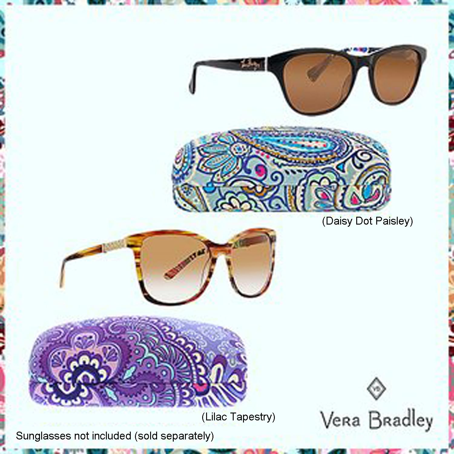 Vera Bradley Sunglasses & Eyeglasses Hard Shell Protective Case - Travel, Beach & Everyday Storage for Glasses
