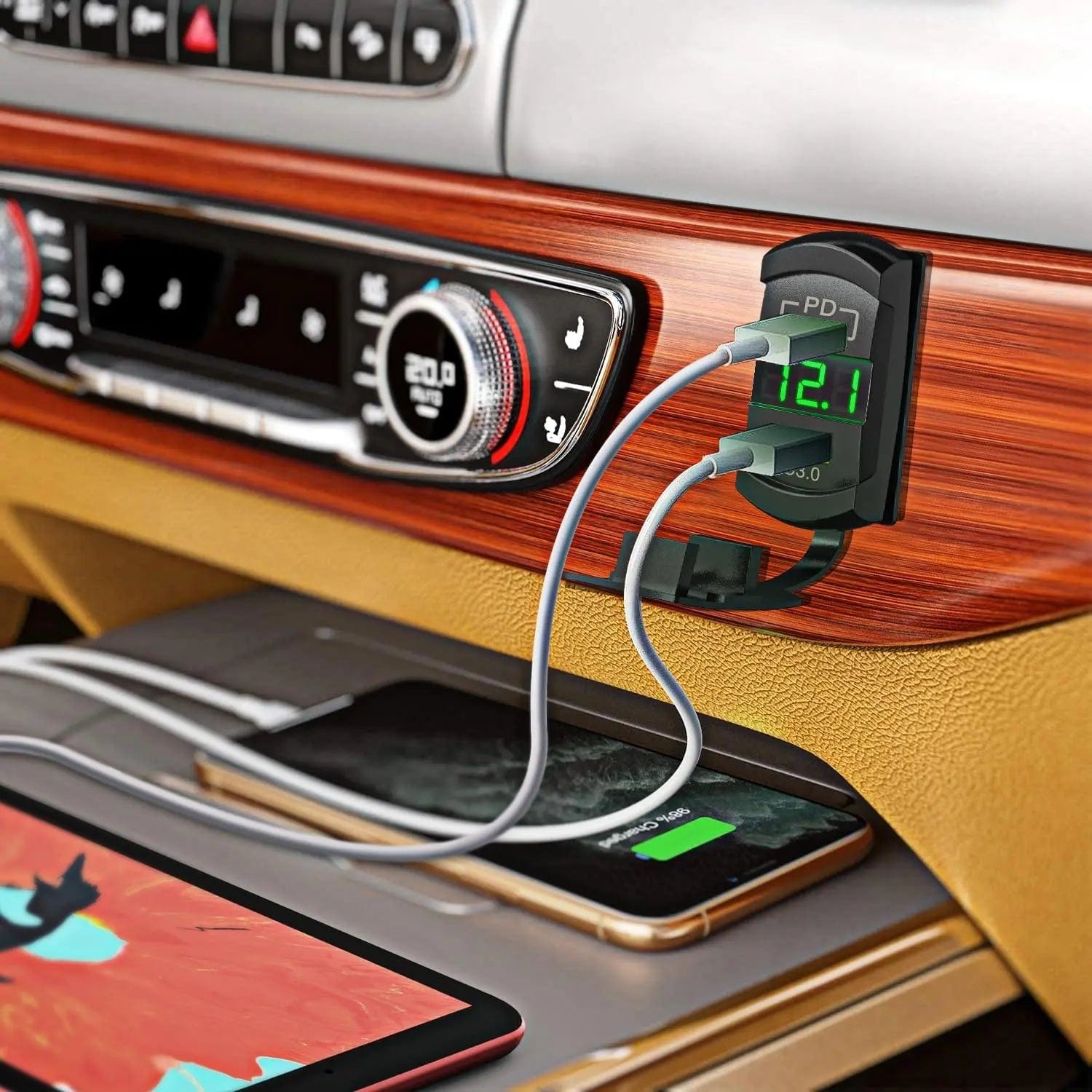 PD QC 3.0 Fast Charger with Green Rocker Switch - USB Type C Charging Cable for Smartphones, Tablets & Laptops - Perfect for Home, Office & Travel Use