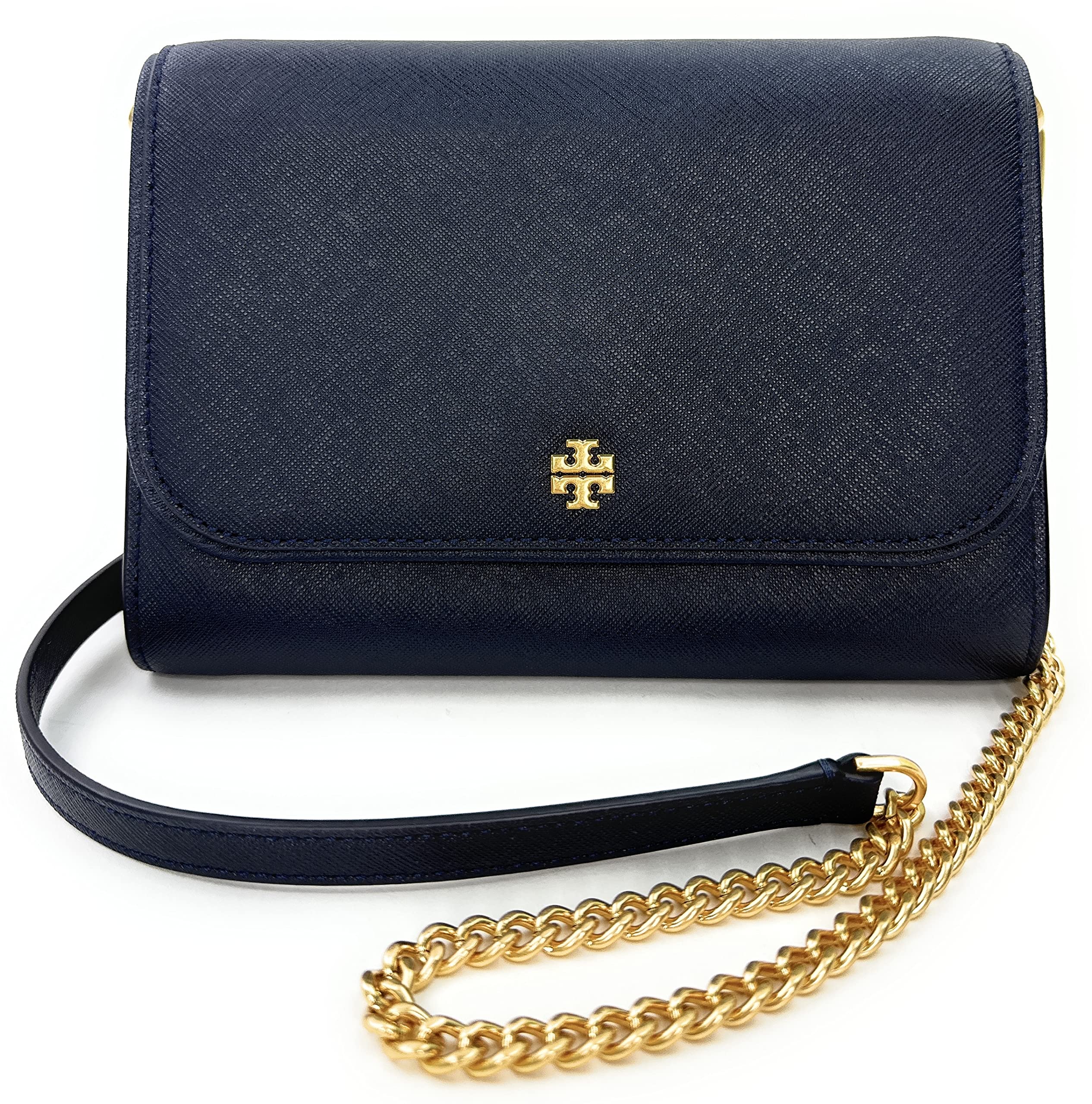 Tory Burch Emerson Chain Wallet Leather Crossbody Bag for Women - Navy Blue Purse with Adjustable Strap, Perfect for Daily Use, Travel & Evening Out