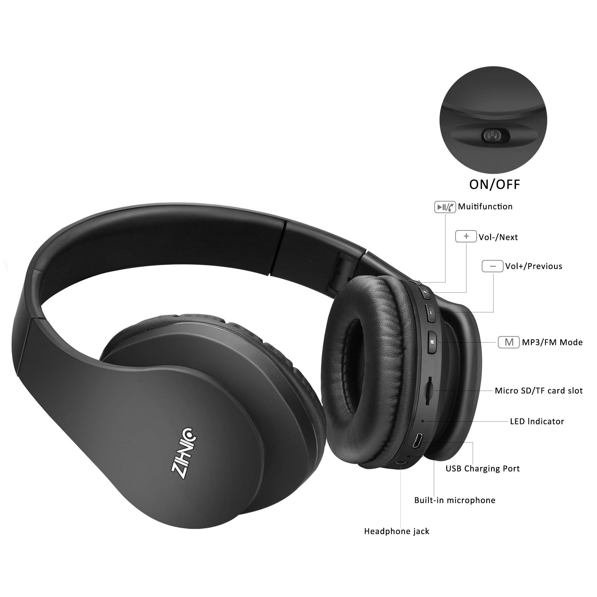 ZIHNIC 2-Pack Wireless Headphones Bundle - 1 Black Over-Ear & 1 Black Red Foldable Bluetooth Headset for Travel, Work, and Gym Use