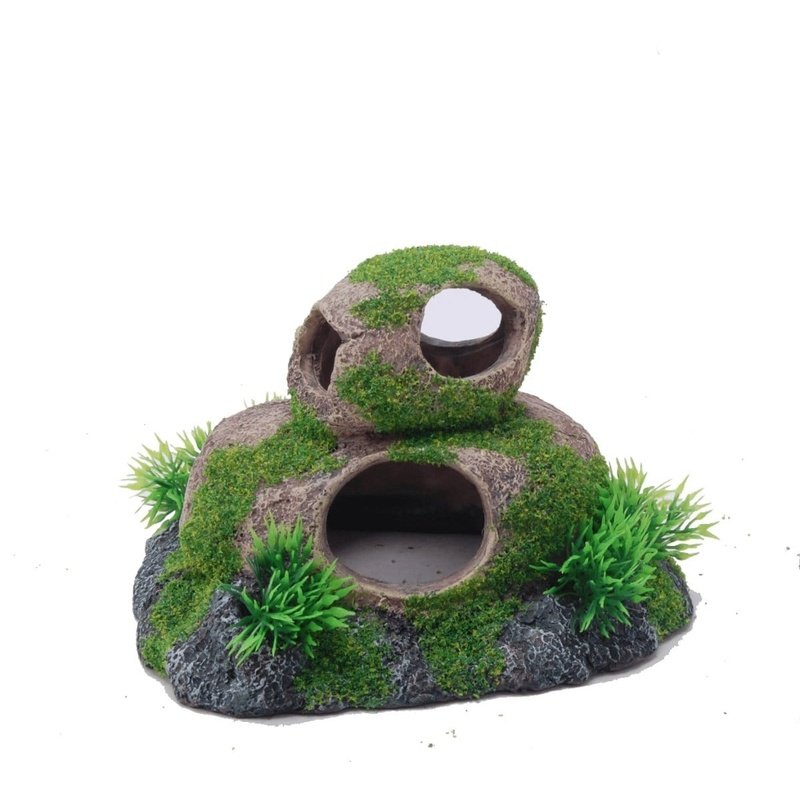 Aquatopia Double Round Moss Rock for Aquarium - 17 x 14 x 10cm Natural Decoration for Fish Tank, Terrarium & Reptile Habitat - Perfect for Aquatic Plants, Shrimp & Small Fish Hideouts