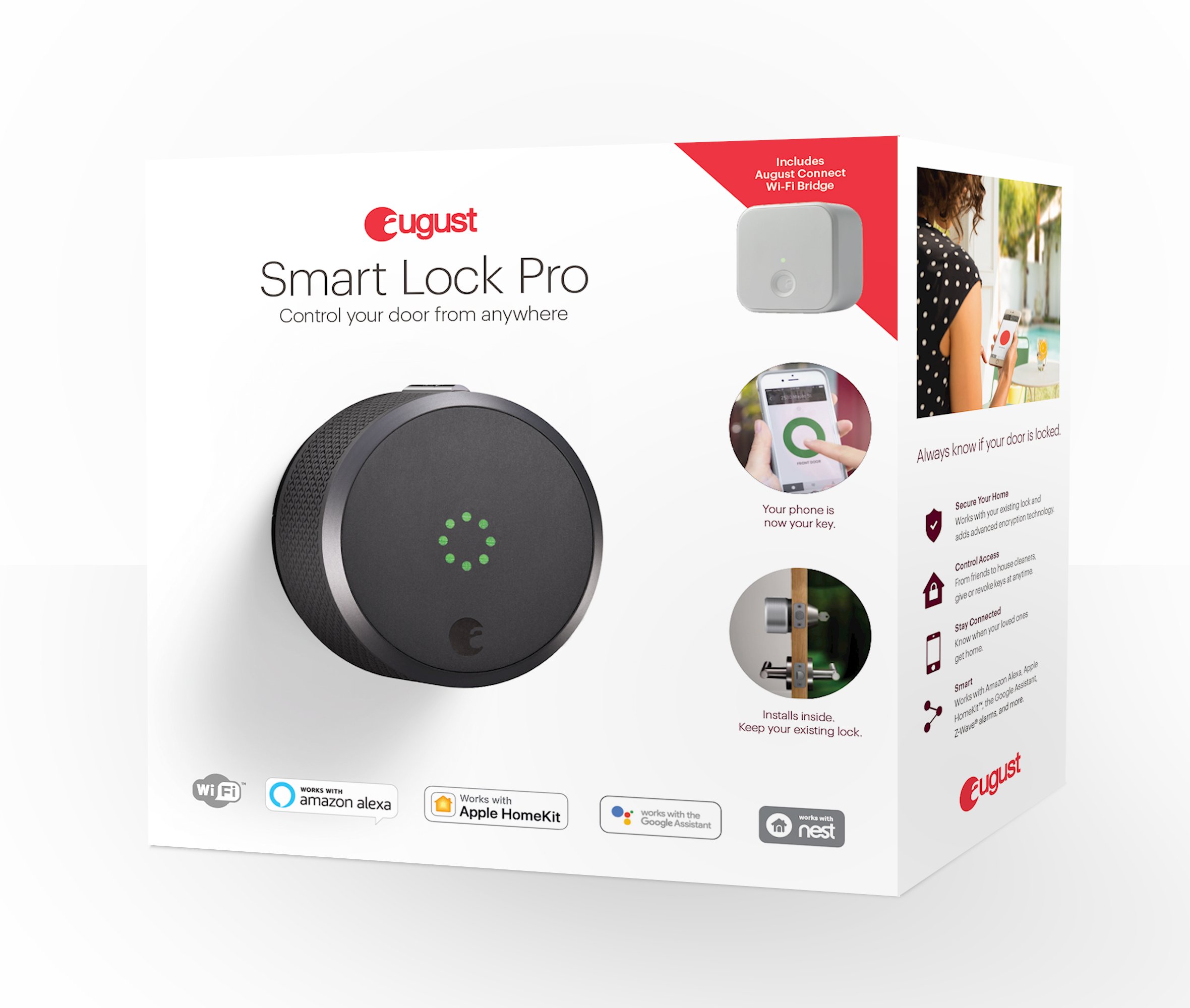 August Smart Lock Pro + Connect Hub - Wi-Fi Enabled Smart Door Lock for Keyless Entry | Works with Alexa & Google Assistant | Home Security & Smart Home Automation | Dark Gray Finish | Perfect for Apartments, Rentals & Smart Homes