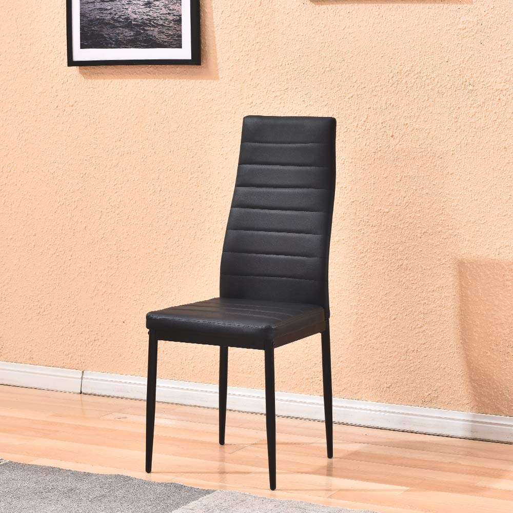 5-Piece Modern Glass Dining Table Set with Tempered Glass Top & PU Leather Chairs - Black Kitchen & Dining Room Furniture for Family Gatherings & Dinner Parties