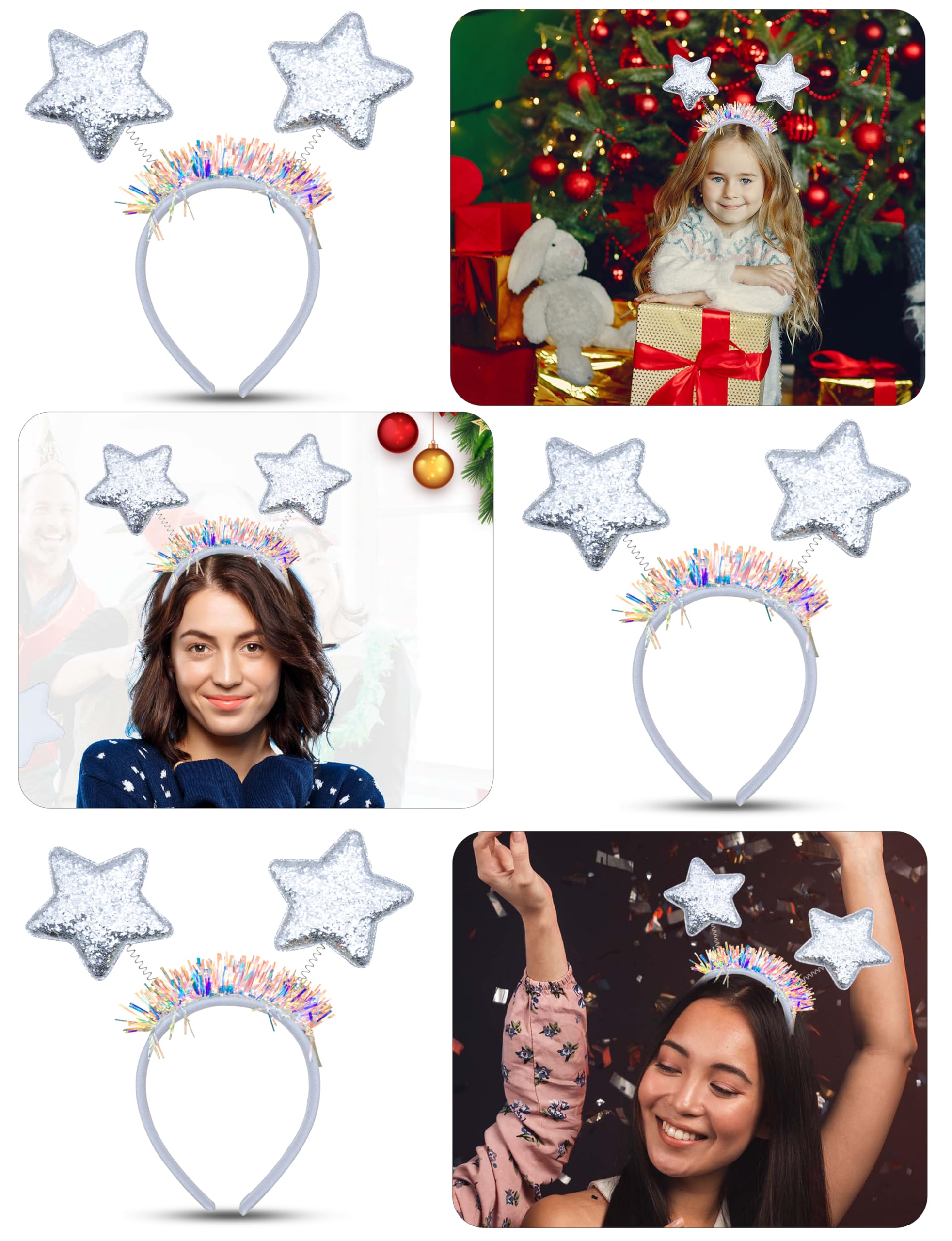Sparkly Snowflake & Star Christmas Headbands for Women & Girls - Festive Holiday Party Hair Hoops - Perfect for Xmas Celebrations, Office Parties & Family Gatherings