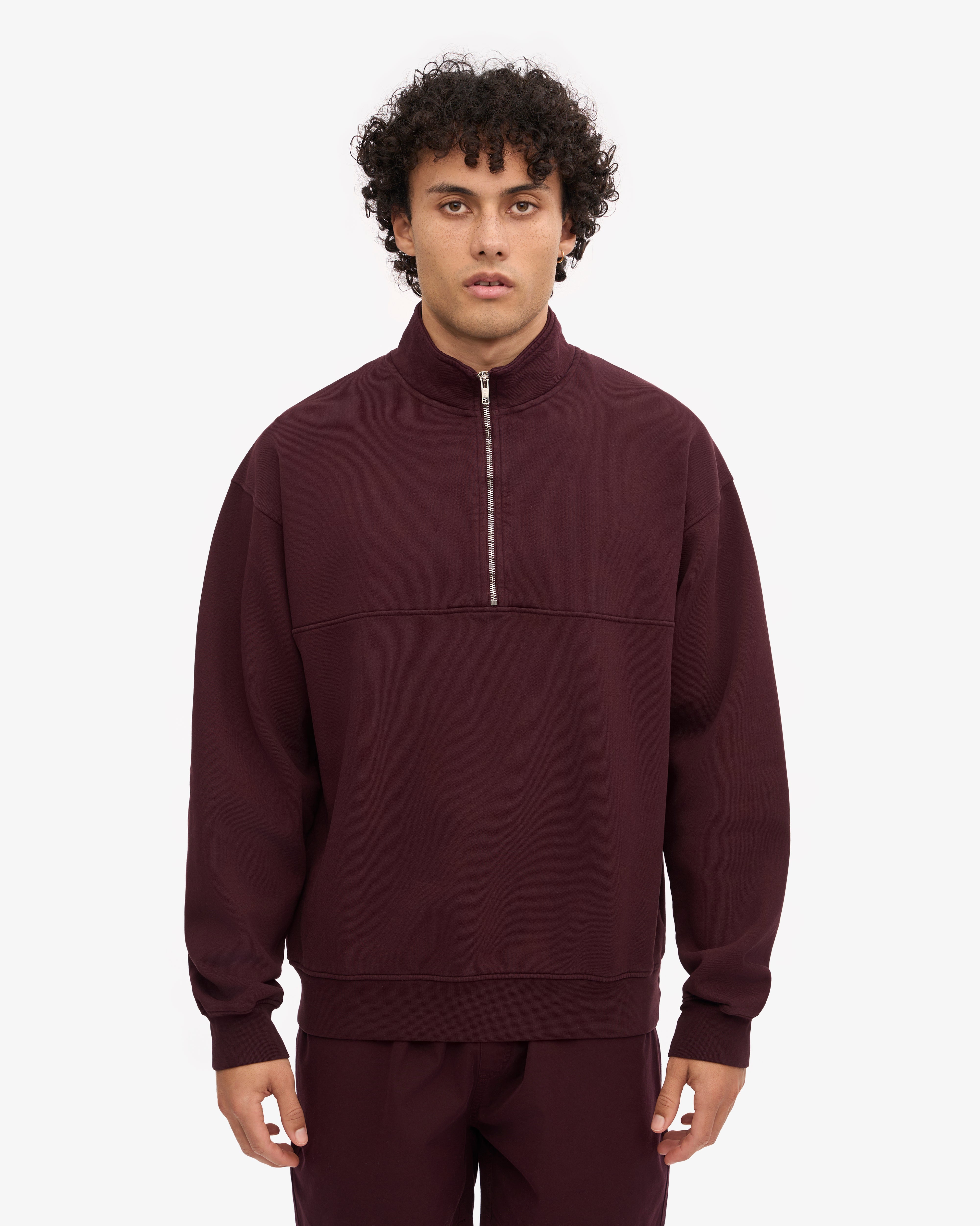 Organic Quarter Zip Sweater for Men & Women - Soft Oxblood Red Pullover for Fall & Winter - Perfect for Outdoor Activities & Casual Wear
