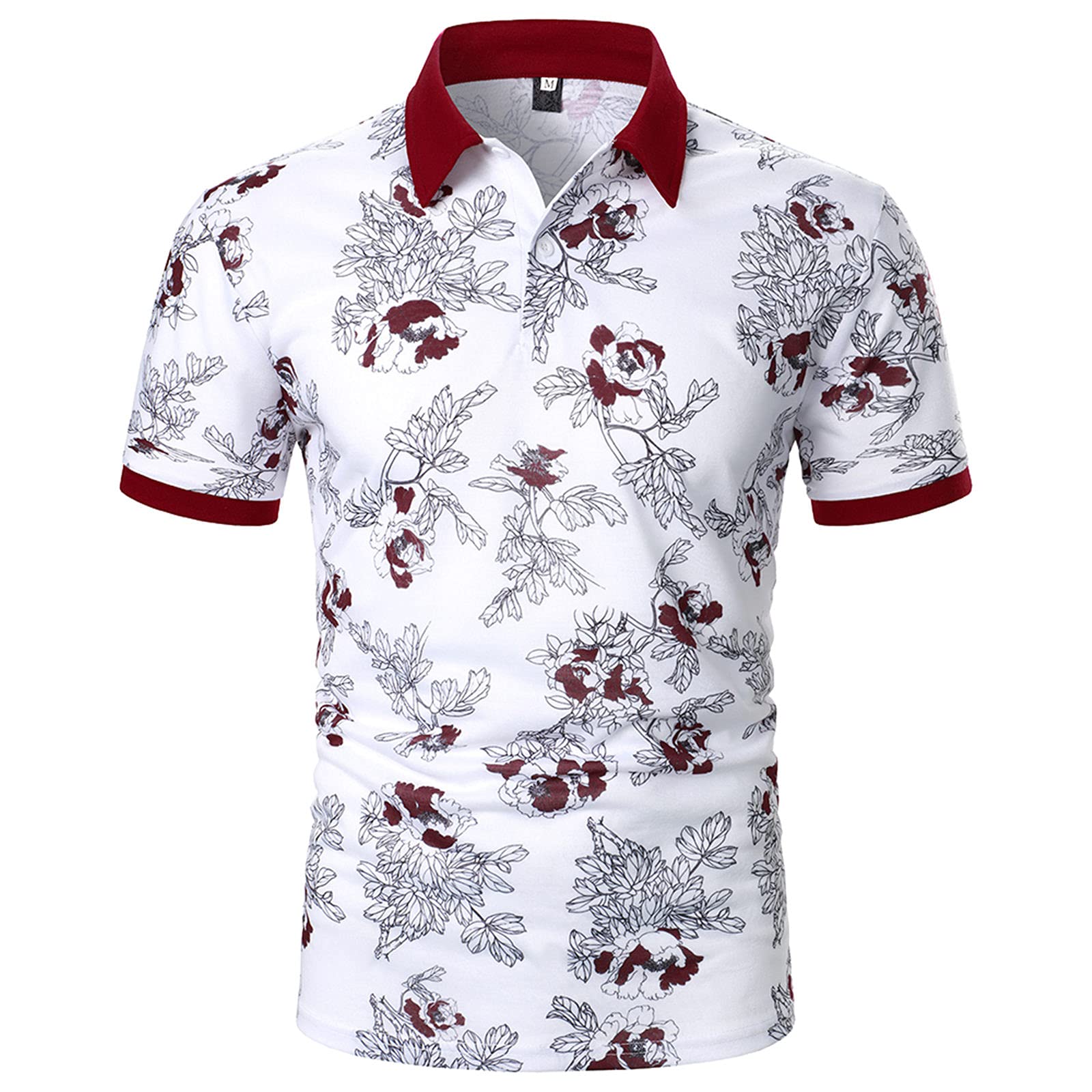 Men's Casual Summer Floral Print Button-Up Short Sleeve Shirt - Mock Neck Dress Blouse for Spring & Summer Outings, Office Wear, and Date Nights