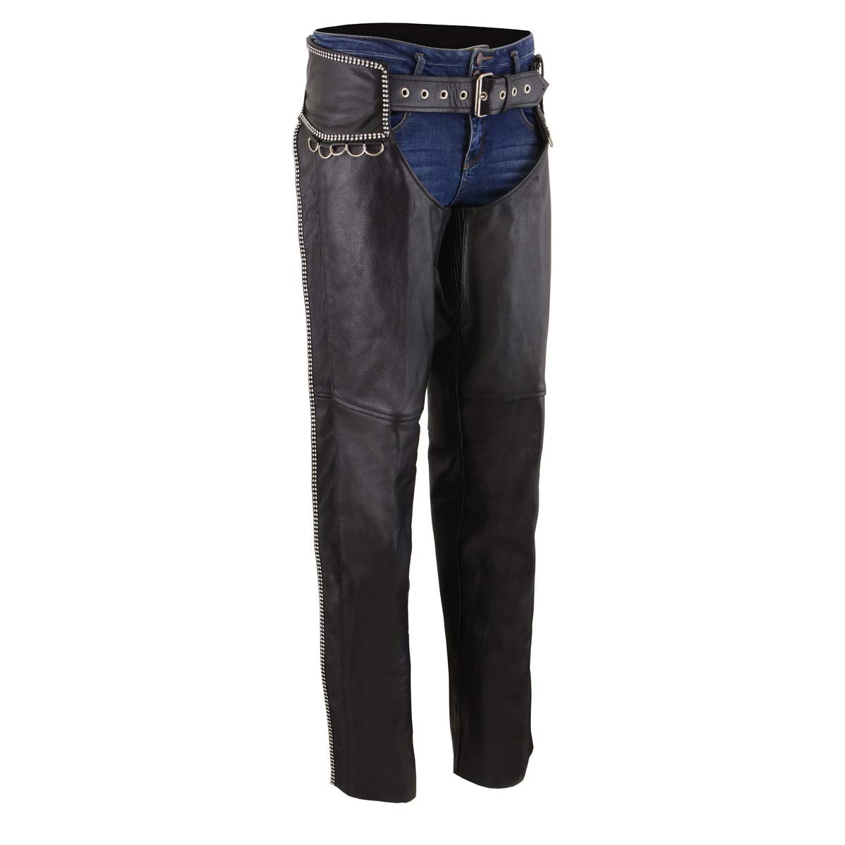 Premium Black Leather Motorcycle Chaps for Women - Rhinestone Bling & D-Rings - Milwaukee Leather MLL6502 - Perfect for Riding, Biker Events & Motorcycle Shows