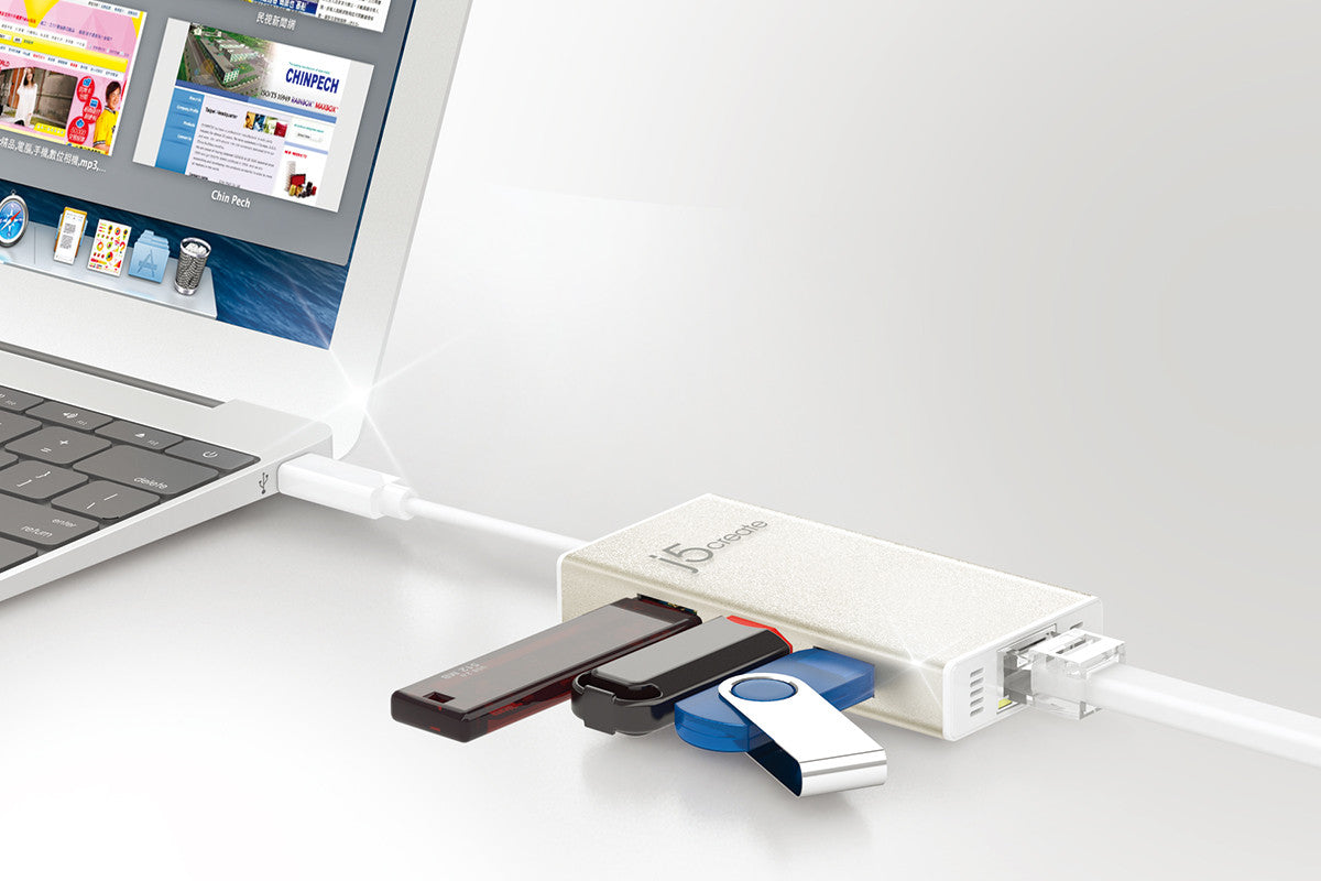 USB C Hub with Ethernet, 4-Port USB 3.1 Adapter - Perfect for MacBook Pro, Chromebook & Windows Laptops for Home Office & Remote Work