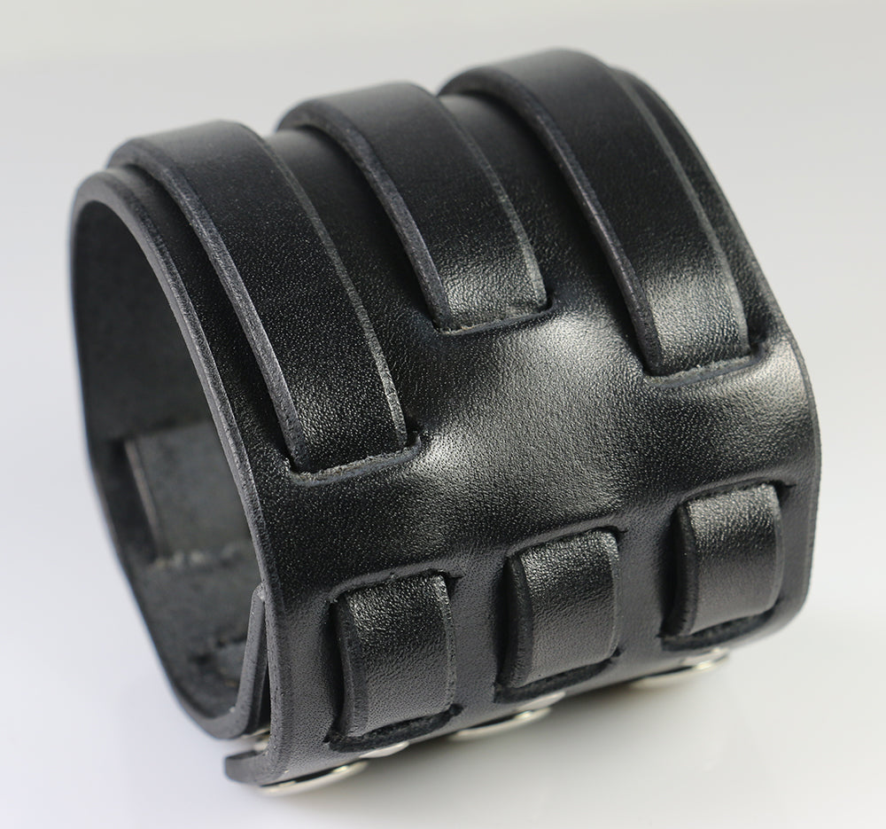Premium Triple Weave Genuine Leather Wristband for Men - Stylish Black Bracelet for Casual Wear, Outdoor Activities & Fashion Accessories