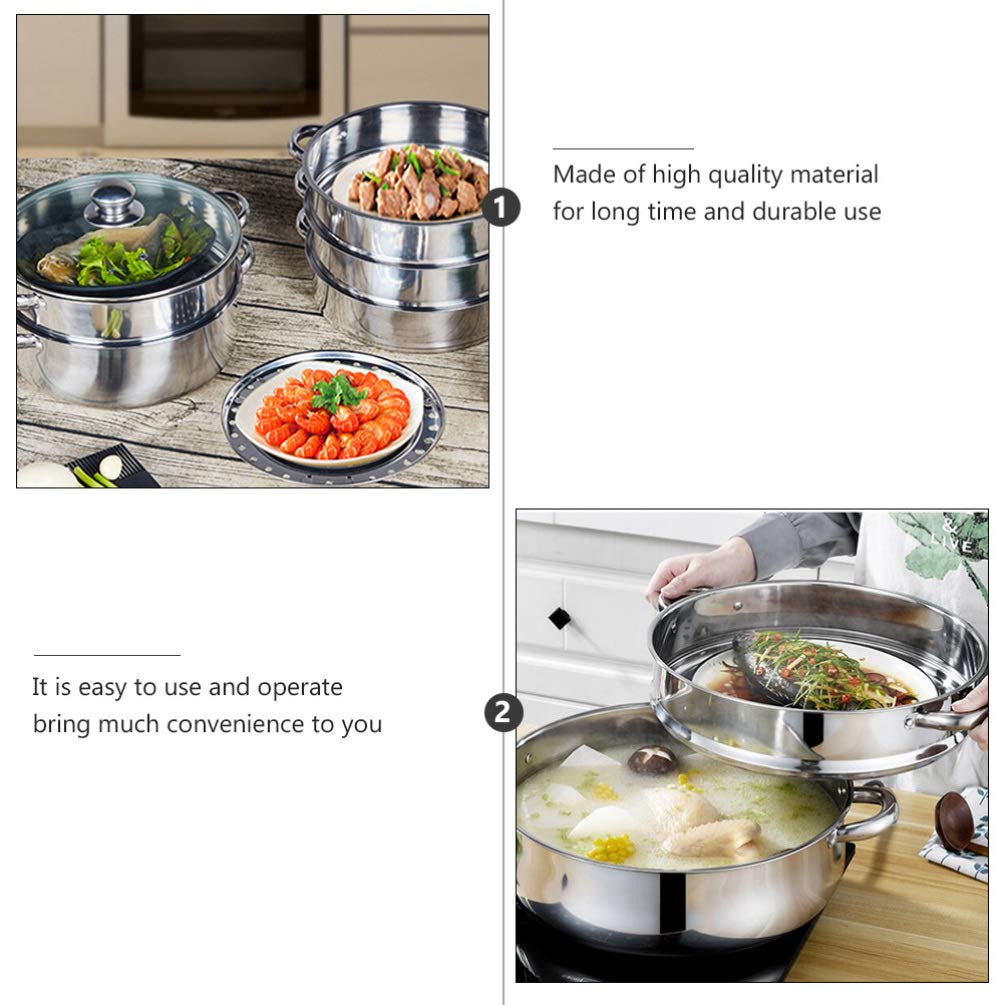 Premium Stainless Steel 3-Layer Steamer Pot for Soup, Stock & Cooking | Heavy-Duty Steamer Pot with Lid for Home Kitchen | Ideal for Steaming Vegetables, Seafood & Dumplings