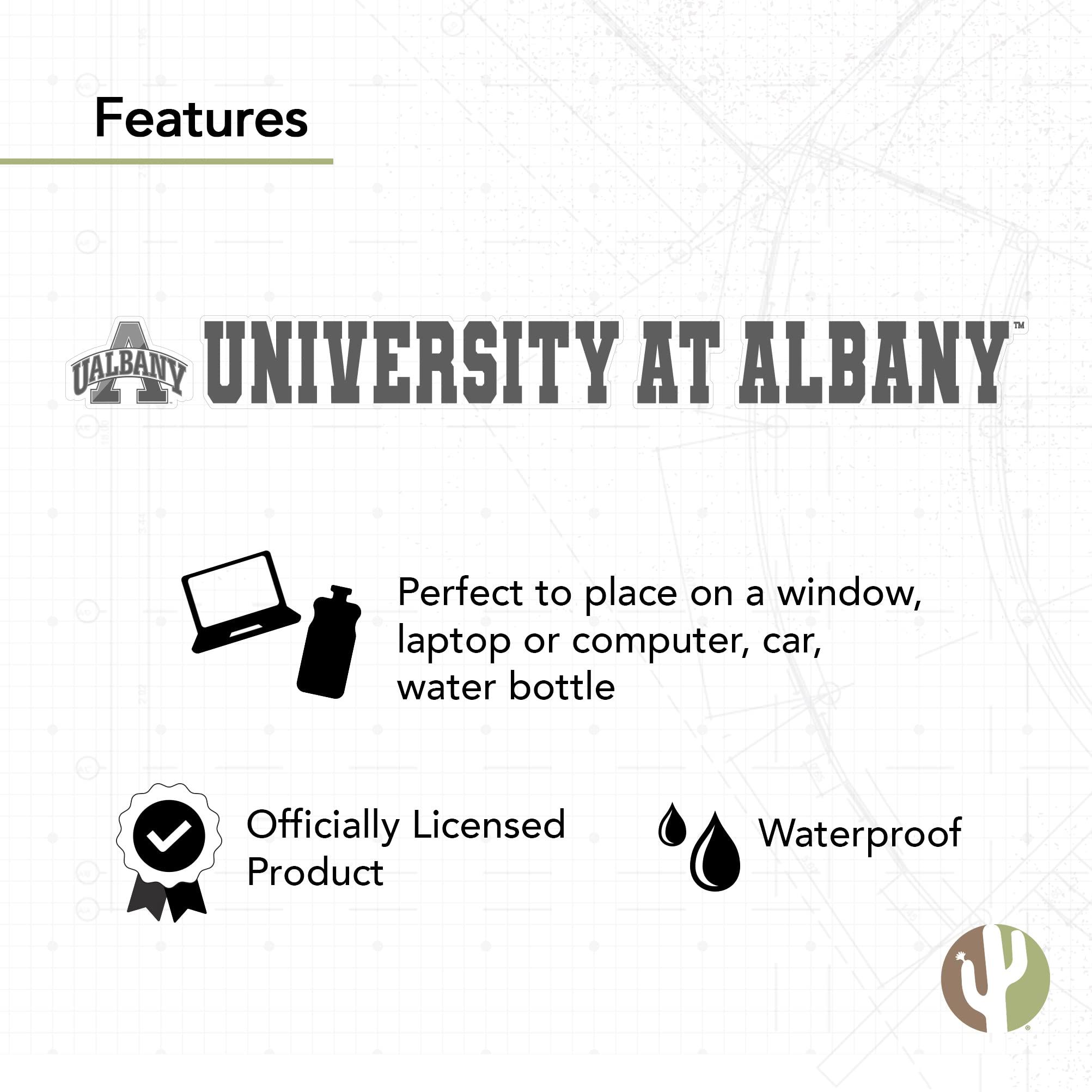 UALBANY SUNY Great Danes Desert Cactus University at Albany Vinyl Decal Sticker - 15 Inch Laptop, Water Bottle, Car & Scrapbook Decoration for College Pride & School Spirit