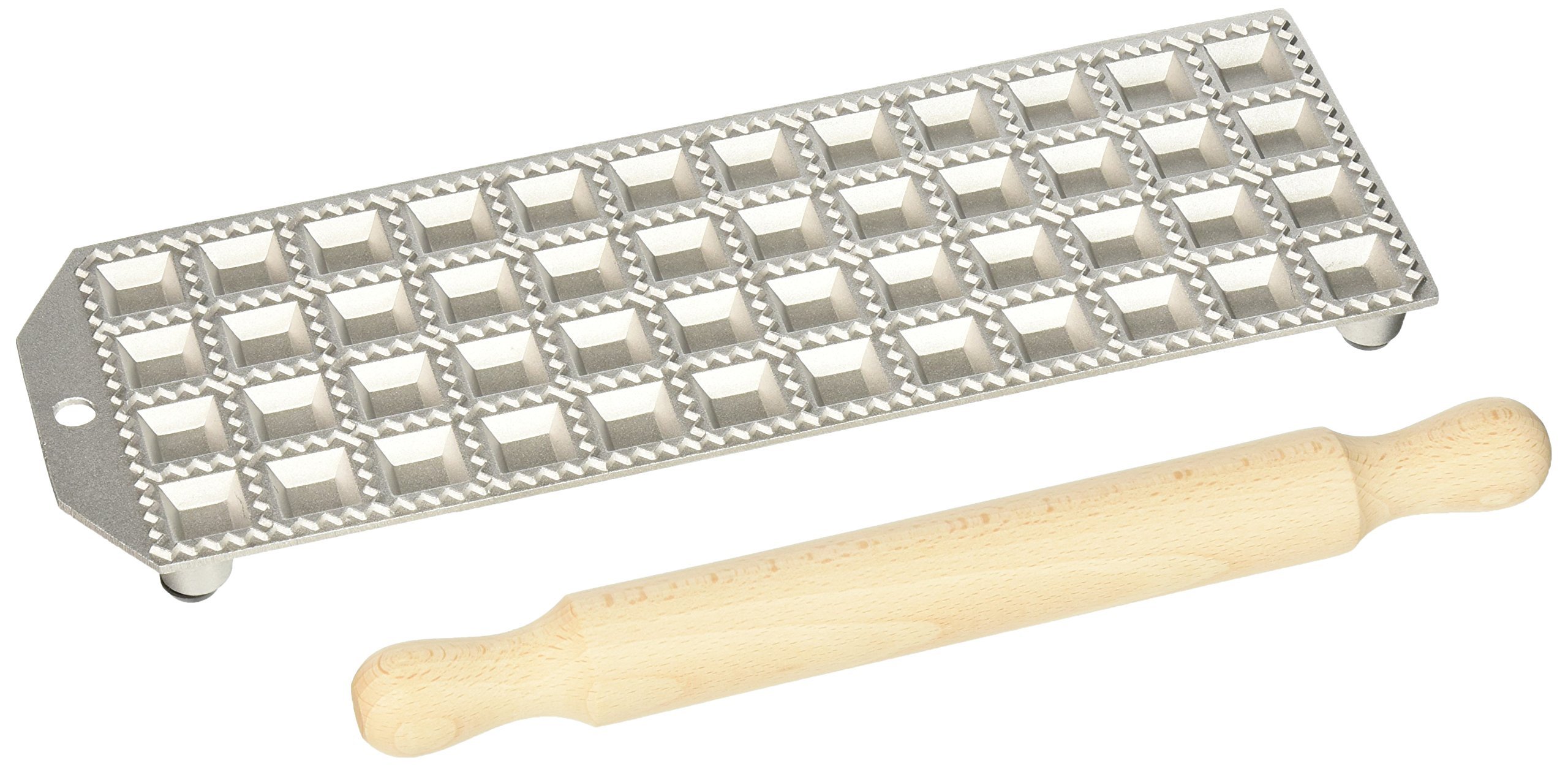 Eppicotispai 48-Hole Square Aluminum Ravioli Maker with Rolling Pin - Perfect for Homemade Pasta, Dumplings & Italian Cooking