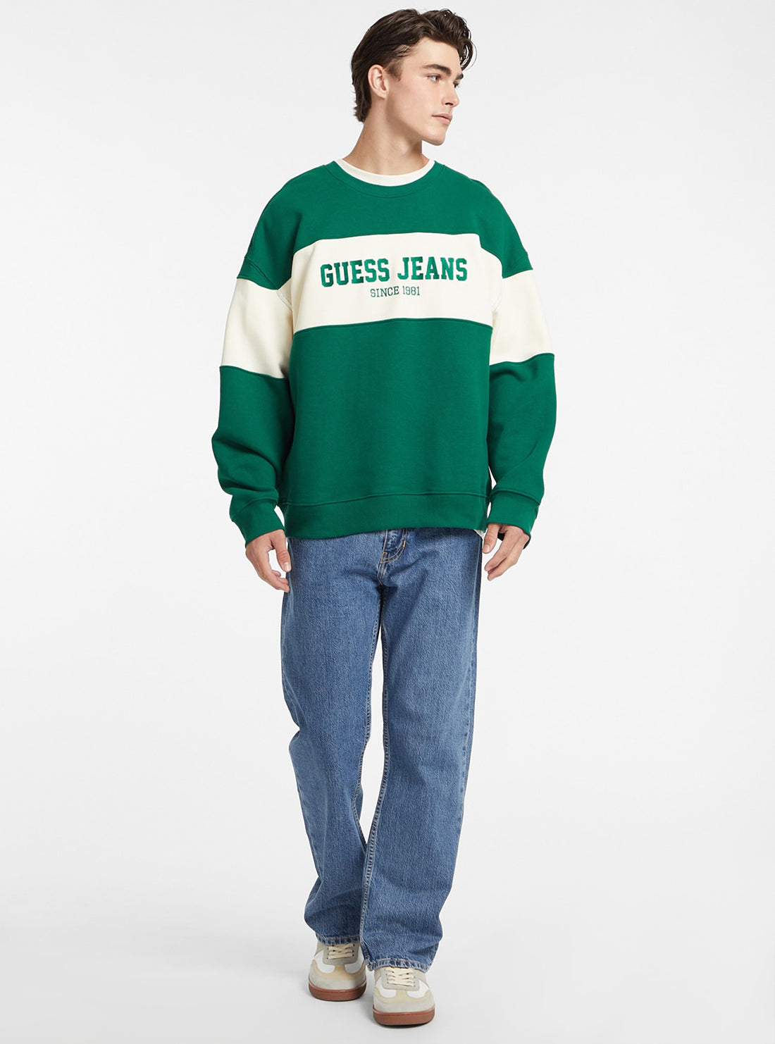 Guess Women's Green Logo Jumper Sweater - Casual Pullover Knit Top for Fall & Winter | Perfect for Office, Date Night and Weekend Outfits