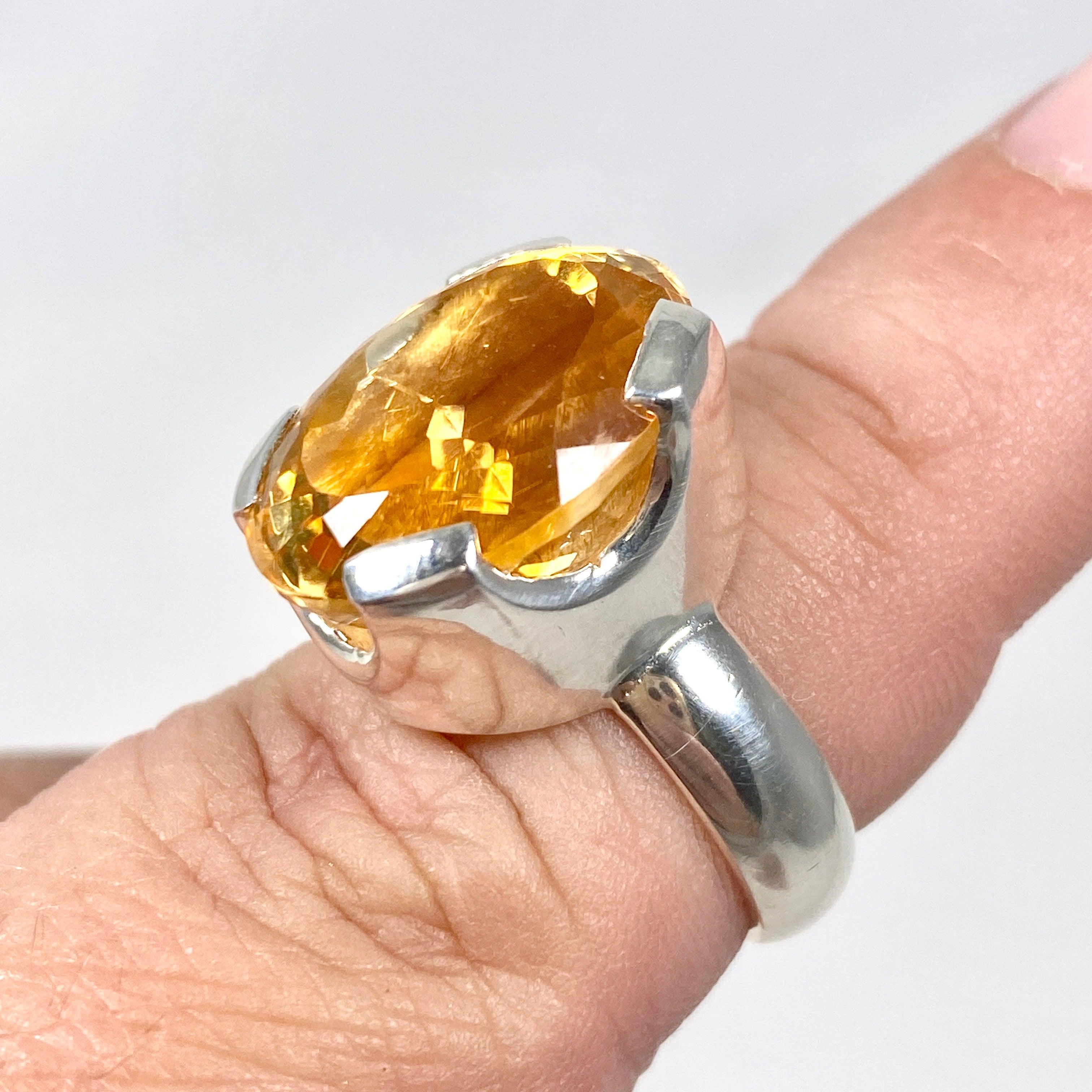 Natural Citrine Faceted Oval Ring - Size 7, Sterling Silver Jewelry KRGJ2831 | Elegant Gift for Women, Birthday, Anniversary & Everyday Wear