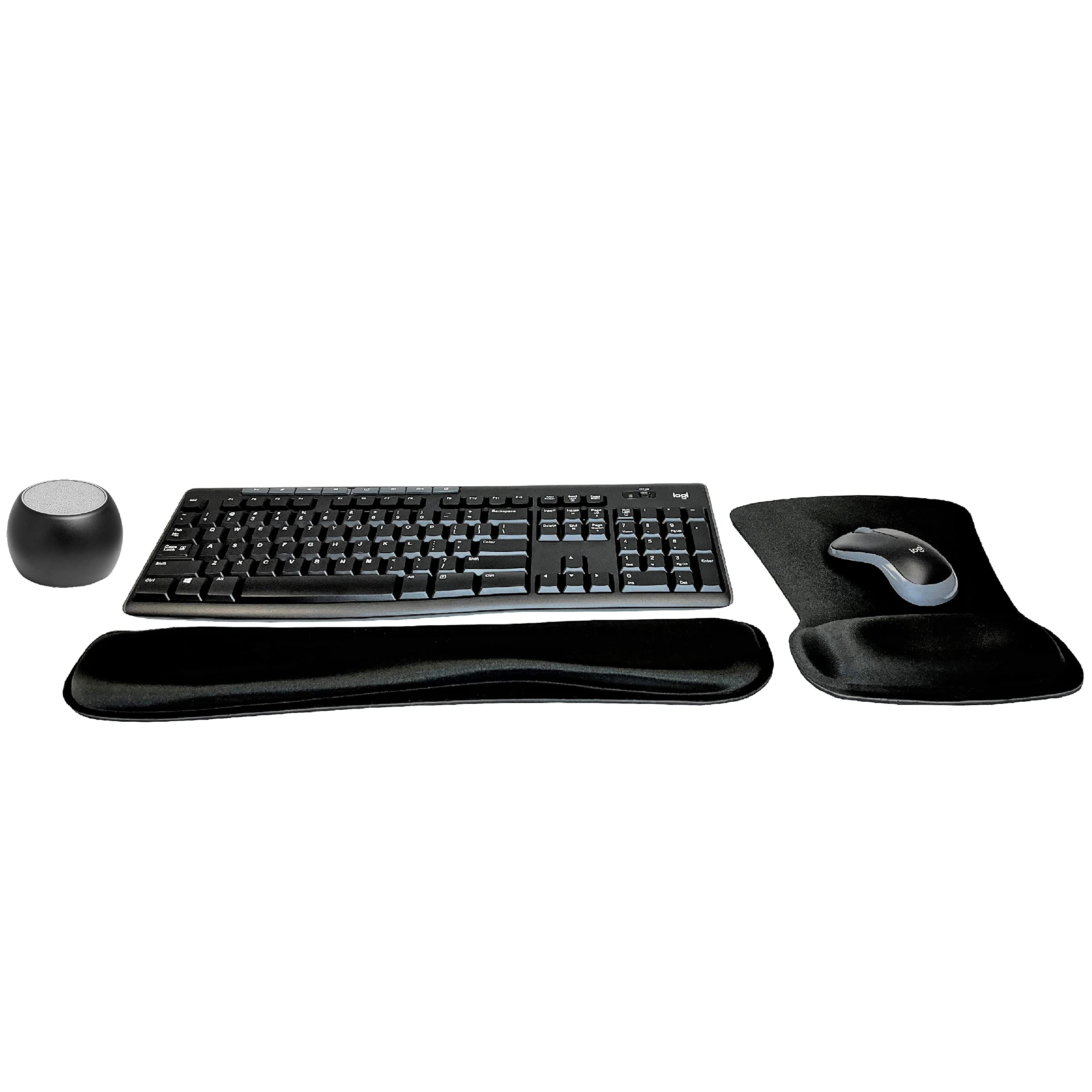 Logitech MK270 Wireless Keyboard and Mouse Combo for Home Office & Travel - Includes Water-Resistant Bluetooth Speaker, Ergonomic Gel Wrist Rest & Mouse Pad - Perfect for Remote Work, Gaming & Productivity