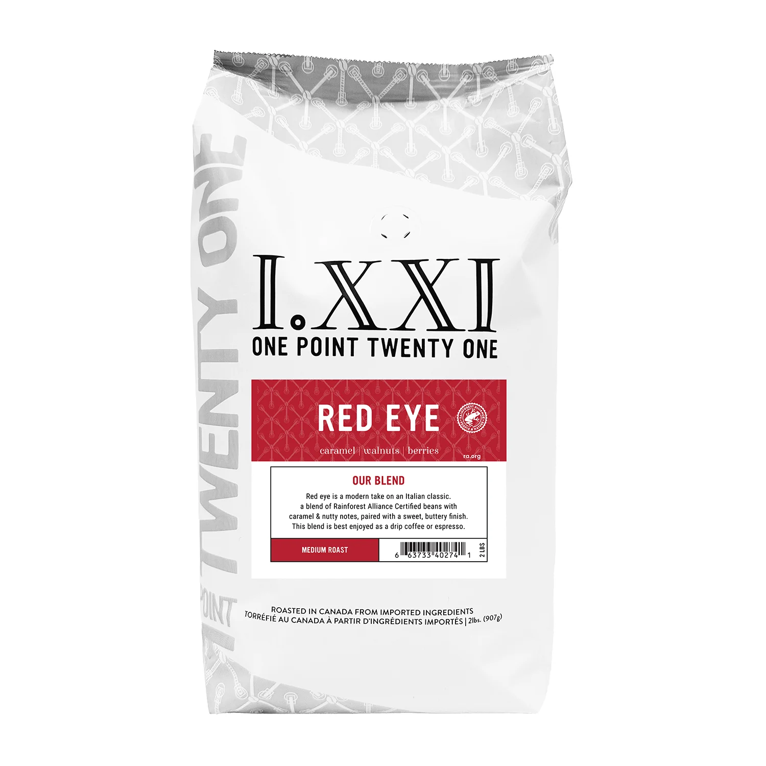 I.XXI Premium Red Eye Whole Bean Coffee - 2lb Bag, Dark Roast, Rich & Bold Flavor - Perfect for Home Brewing, Office Use & Gifts