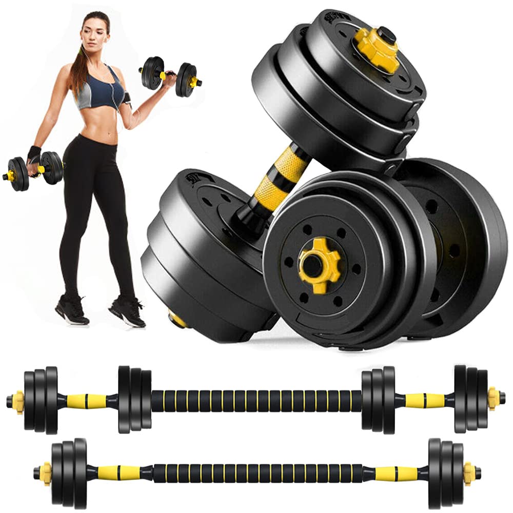 44 LBS Adjustable Dumbbell Set - 2 in 1 Home Gym Barbell Weight System for Men & Women | Perfect for Strength Training, Full-Body Workouts & Small Space Fitness