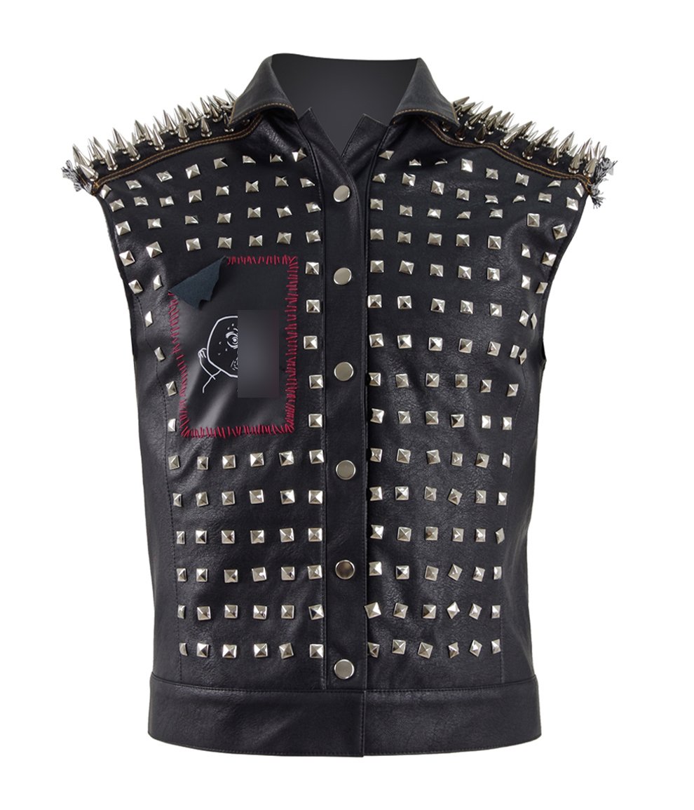 Men's Punk Rivets Studded Biker Vest with Wrench Mask - Hot Game Cosplay Costume for Halloween, Motorcycle Riders & Steampunk Parties
