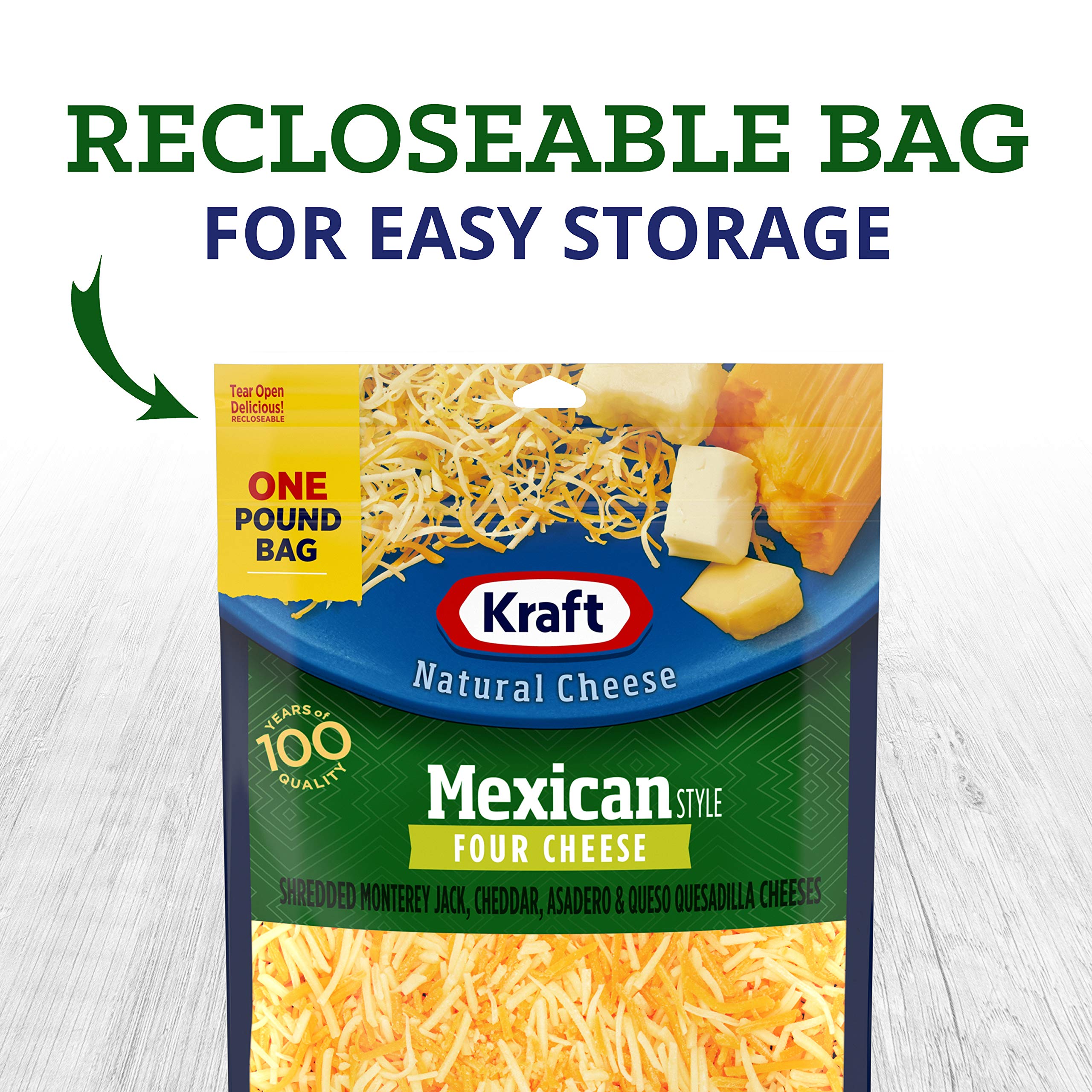 Kraft Shredded Mexican Style 4 Cheese Blend - 16 oz Bag - Perfect for Tacos, Nachos, Quesadillas & Mexican Recipes