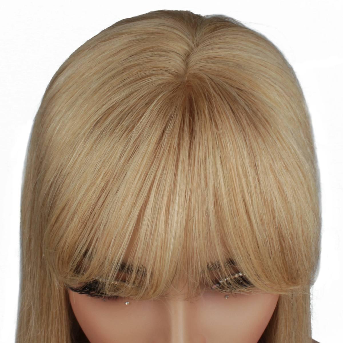 Honey Blonde Straight 100% Human Hair Capless Bang Bob Wig - Natural Look for Daily Wear & Cosplay