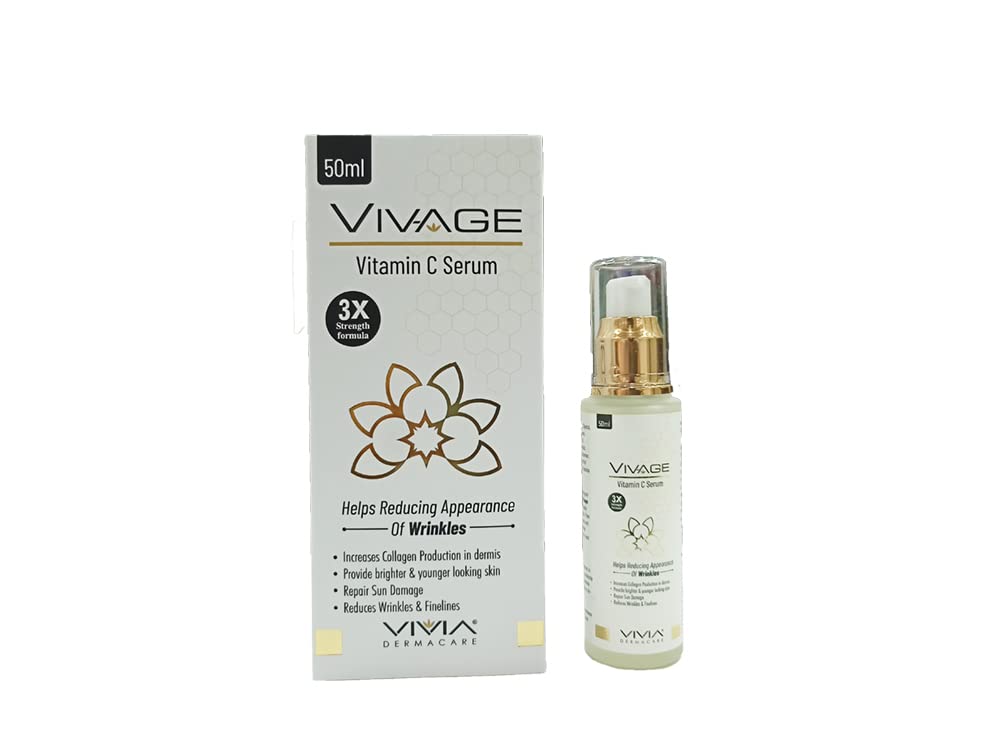 Vivia Dermacare VIV-AGE Vitamin C Serum 50ml - Brightens Skin, Boosts Collagen, Reduces Wrinkles & Fine Lines, Anti-Aging & Sun Protection | For Day & Night Skincare Routine, Perfect for Dull & Aging Skin