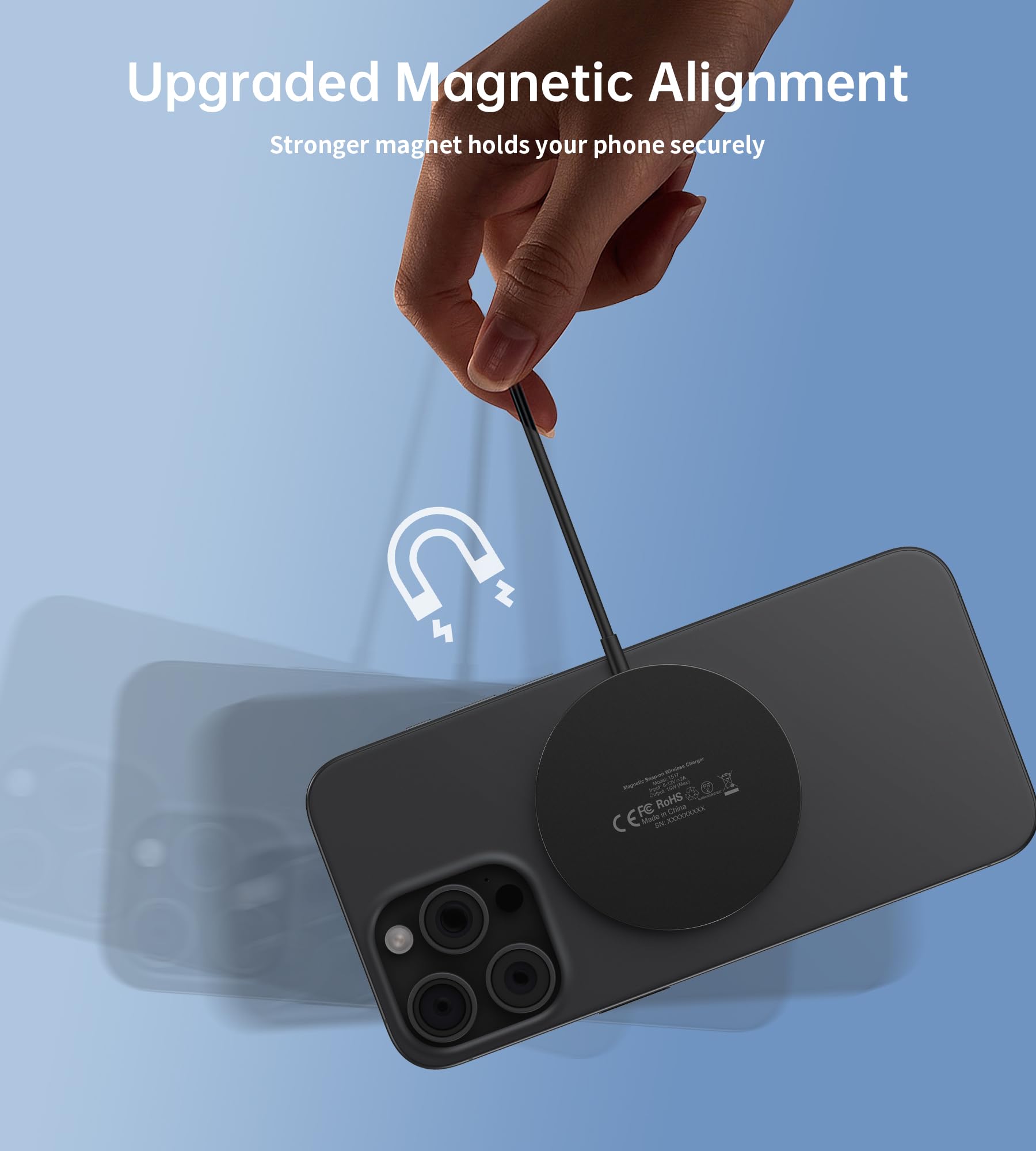 Magnetic Wireless Charging Stand for iPhone 16/15/14/13/12 Pro Max/Mini - 15W Fast Magsafe Charger with USB-C Cable & USB-A Adapter - Compatible with AirPods (No Power Adapter) | Perfect for Home, Office & Travel Charging
