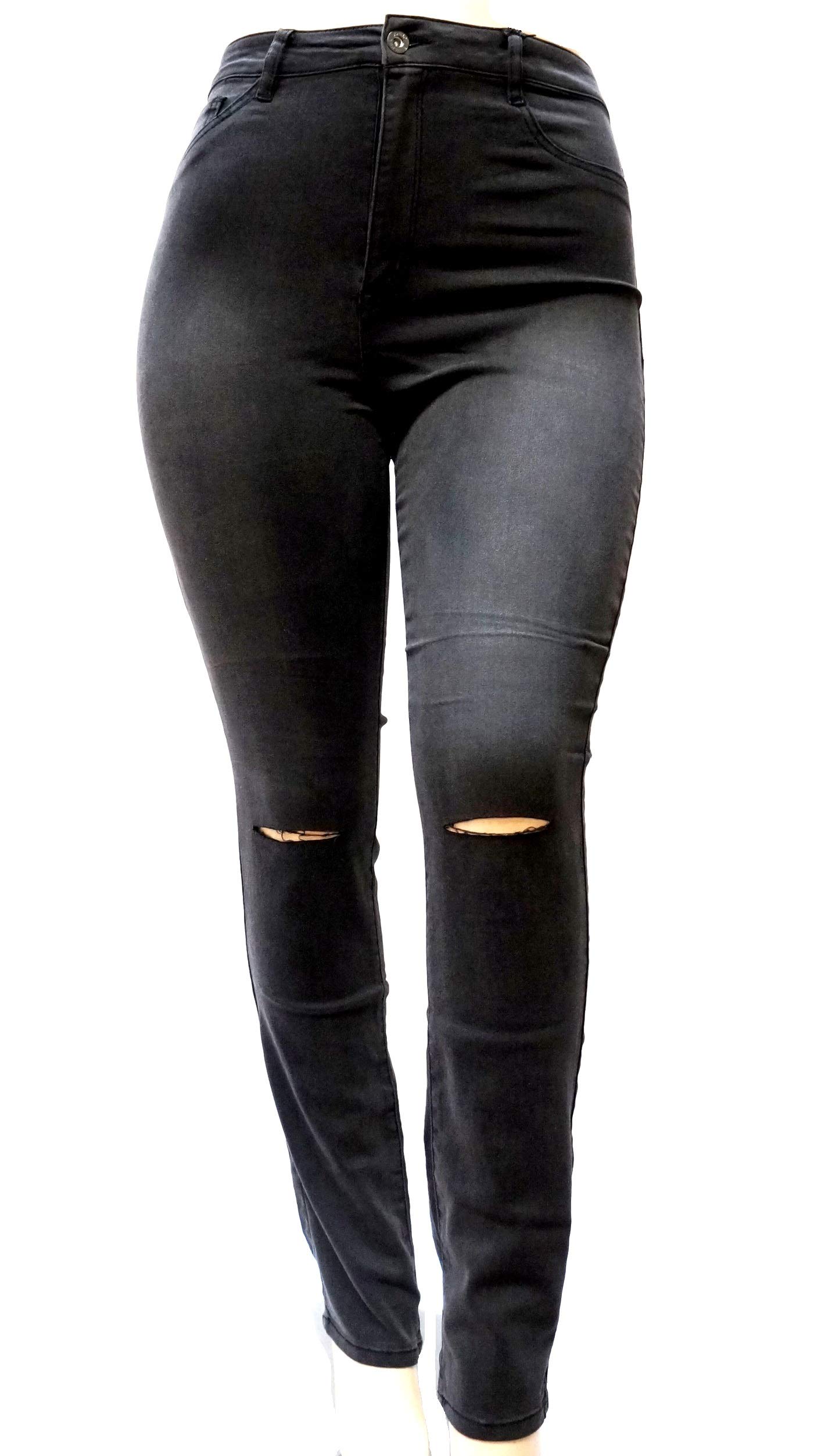 Jack David Women's Plus Size Ripped Destroyed Blue Denim Distressed Stretch Jeans - Comfortable & Stylish High Waisted Skinny Pants for Casual Wear, Outfits & Everyday Fashion
