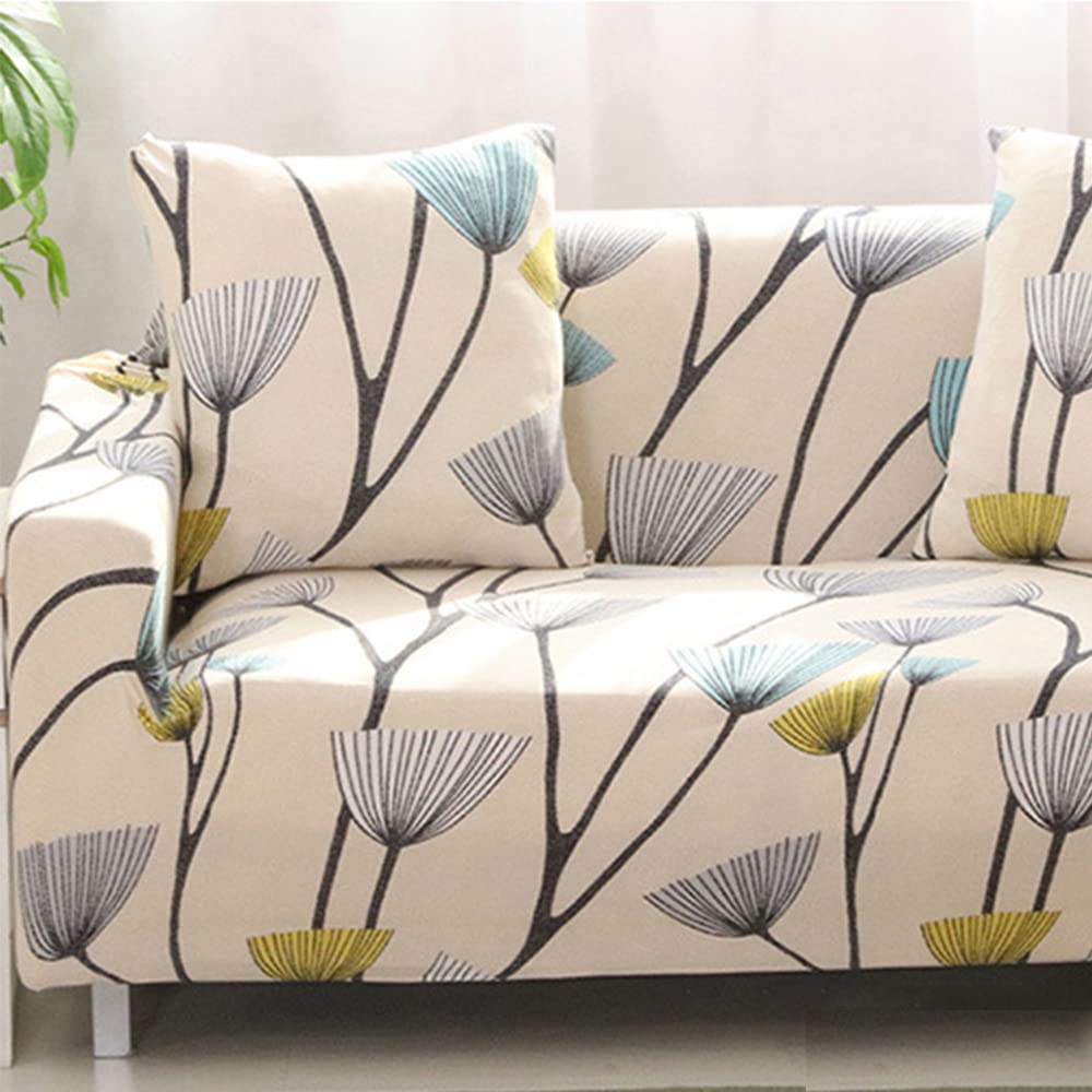 Shukii Printed Stretch Sofa Slipcover - Non-Skid Foam Backing with 1 Pillowcase (Flower Series 2, 1-Seater 30-52 inch) - Perfect for Living Room, Apartment & Home Decor Protection