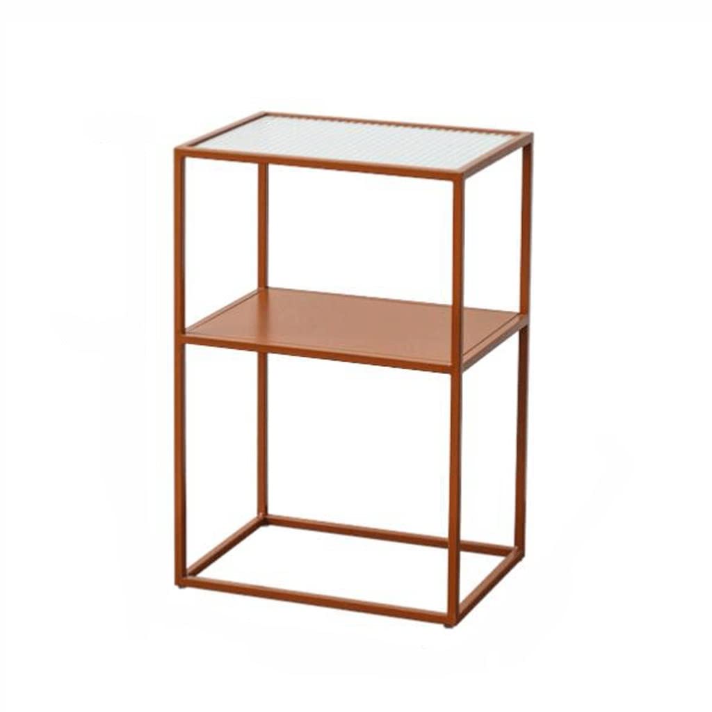 LOMJK Modern Rectangular Nightstand with Tempered Glass Top - 2-Tier Storage Side Table for Bedroom (40x30x60cm, Orange) - Perfect for Small Spaces, Apartment Living & Bedside Organization