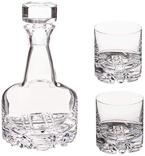 Orrefors Erik 3-Piece Crystal Decanter Set with 2 Double Old Fashioned Whiskey Glasses - Elegant Barware for Home Entertaining & Gift Giving