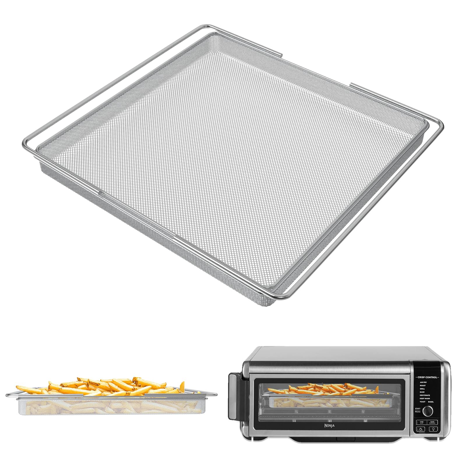 Ninja Foodi Air Fryer Basket Replacement - Stainless Steel Baking Tray for SP201, SP300, SP301, SP351, SP351Q, FT301 Series - 12''L x 13.5''W - Perfect for Crispy Fries, Chicken Wings & Healthy Cooking in Dual Heat Air-Fryer Oven