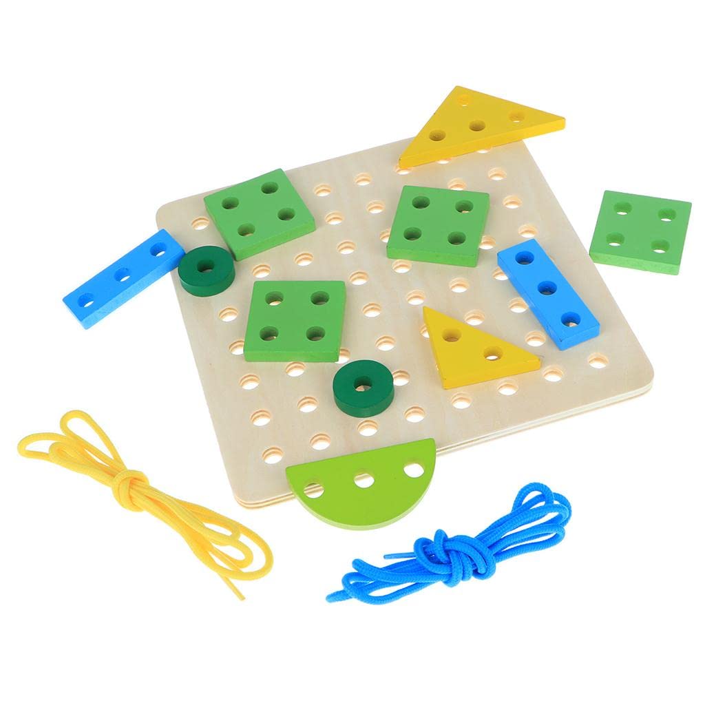 Enakshi Wooden Threading Board Toy - Montessori Lacing & Tracing Geometric Shapes Puzzle for Toddlers - Educational Preschool Learning Toy for Fine Motor Skills Development - Perfect for Home & Classroom Use