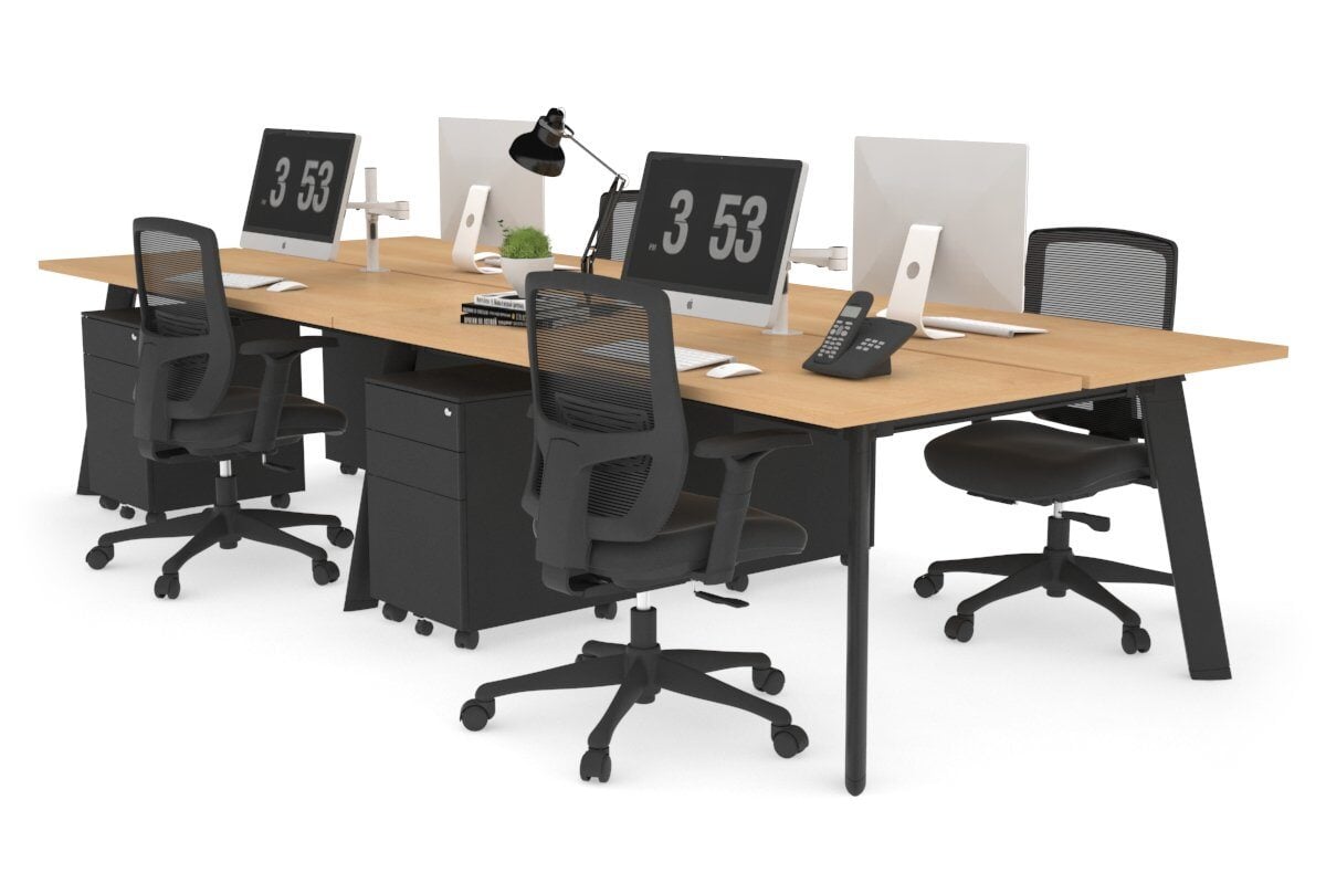 4-Person Workstation with Black Frame - 1200L x 700W Office Desk for Team Collaboration & Productivity | Perfect for Open Offices, Coworking Spaces & Home Offices