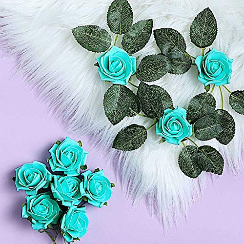 24 Pack 2-Inch Mini Foam Roses Artificial Flowers - Turquoise Fake Rose Stems for Wedding Centerpieces, Birthday Party Decor, DIY Crafts, Home & Event Decoration Supplies (BalsaCircle Brand)