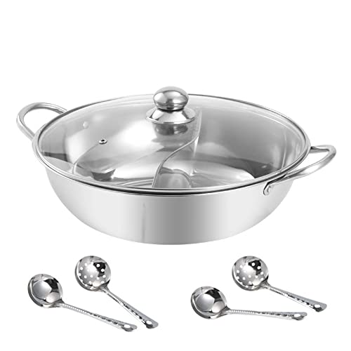 Stainless Steel Hot Pot Soup Stock Pot - 28cm Dual Flavor Electric & Induction Compatible for Home Cooking, Thickening Broth, Family Meals & Party Dining (Color: Two-Flavor Pot)