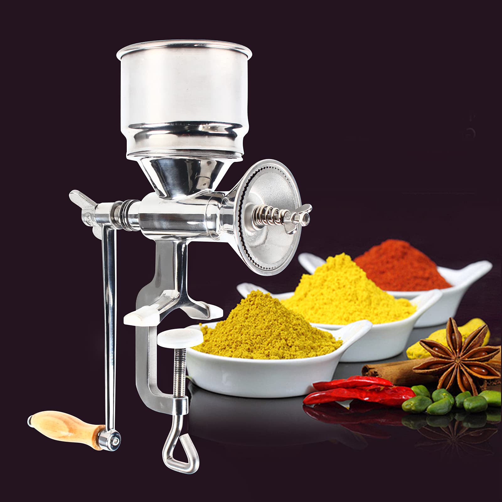 Premium Stainless Steel Manual Grain Grinder - Heavy Duty Cast Iron Mill for Coffee Beans, Rice, Wheat & Spices | Perfect for Home Brewing, Camping & Emergency Food Prep