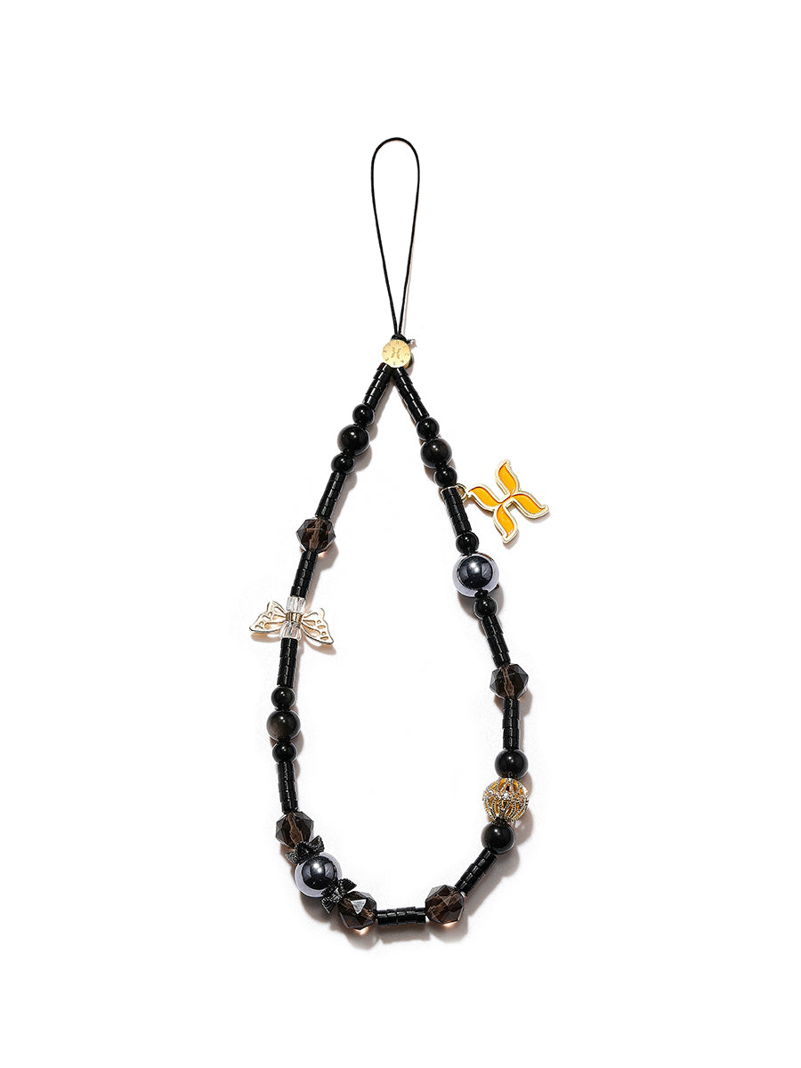 Silver Sheen Obsidian Phone Charm - Jet Black Protection Stone for Good Luck & Positive Energy | Perfect for Smartphones, Keychains & Gifts