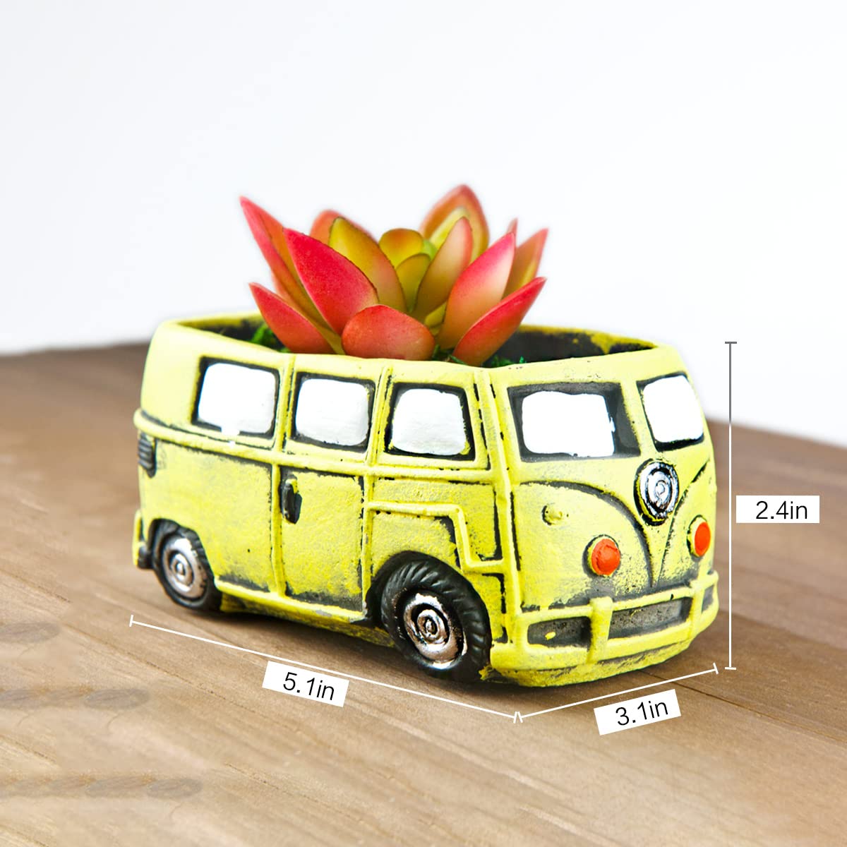 Small Succulent Planters with Drainage Hole - Cute Yellow Bus Flower Pots for Indoor & Outdoor Plants, Home & Garden Decor - Perfect for Windowsills, Office Desks, and Patio Decorations