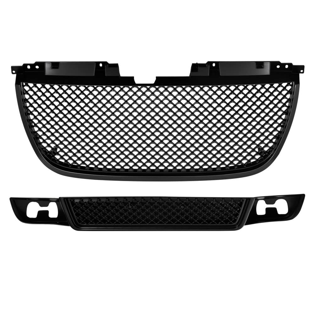 2007-2014 GMC Yukon XL Denali Matte Black Front Bumper Grille Replacement - Upper & Lower Mesh Grill Compatible with SUV & Truck Off-Road Driving & Daily Commute