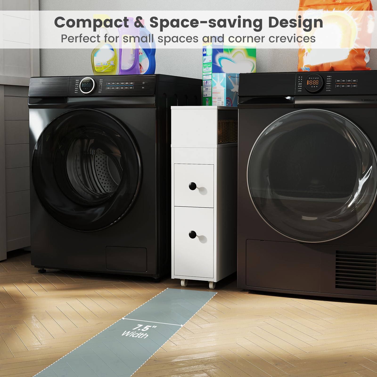 Tangkula Slim Bathroom Cabinet with Drawers & Wheels for Small Spaces - Perfect for Toilet Storage