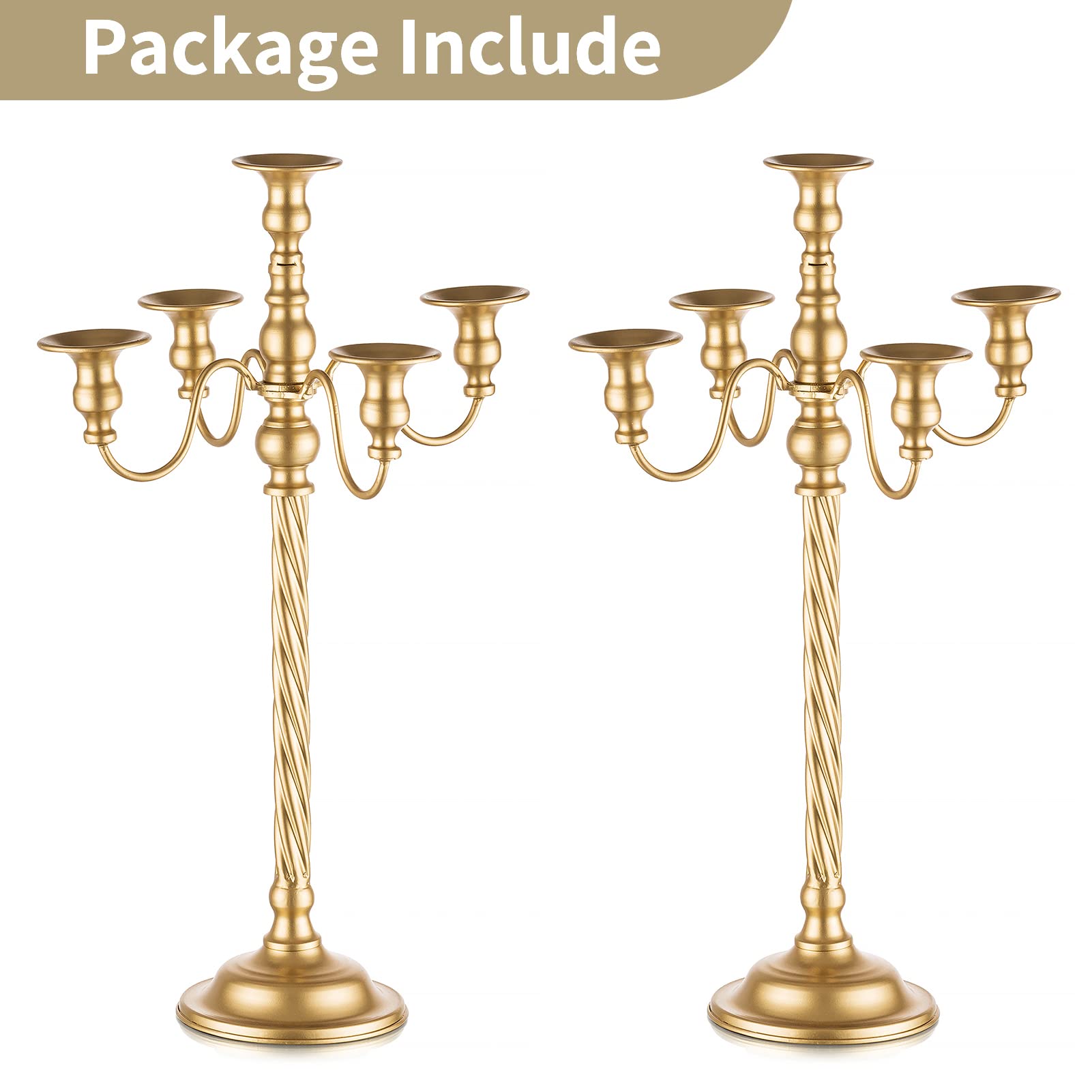 Gold 5-Arm Tall Candle Holder Set of 2 - 21 Inch Metal Candelabra for Weddings, Fireplace, Halloween & Church Decor - Elegant Table Centerpiece for Home & Special Occasions
