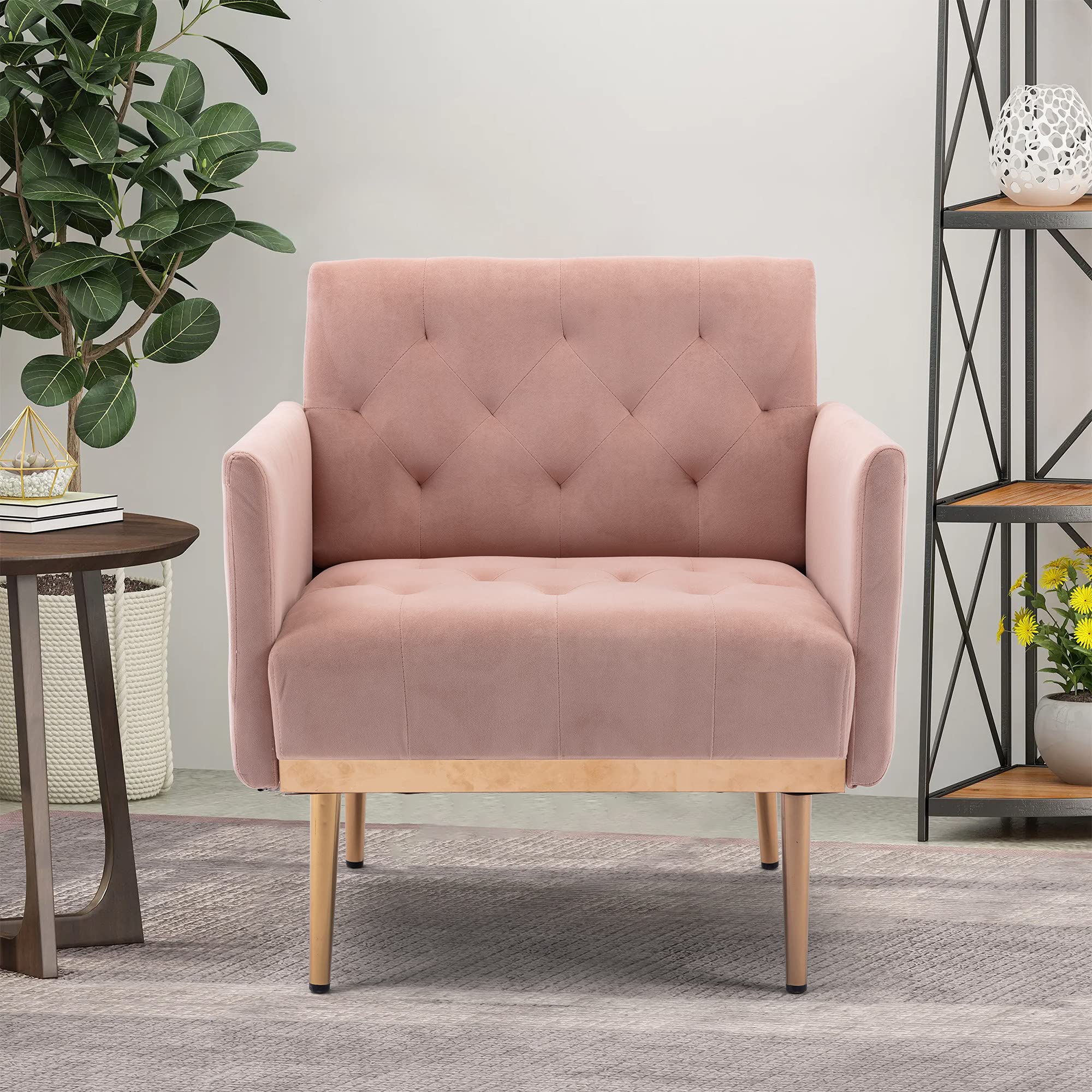 Luxury Velvet Accent Chair - Modern Tufted Upholstered Armchair for Living Room, Bedroom & Lounge - Comfy Single Sofa Chair with Wide Throne Design - Perfect for Reading, Relaxing & Home Decor (Pink) - Elegant Seating Solution for Apartments, Dorms & Office Spaces