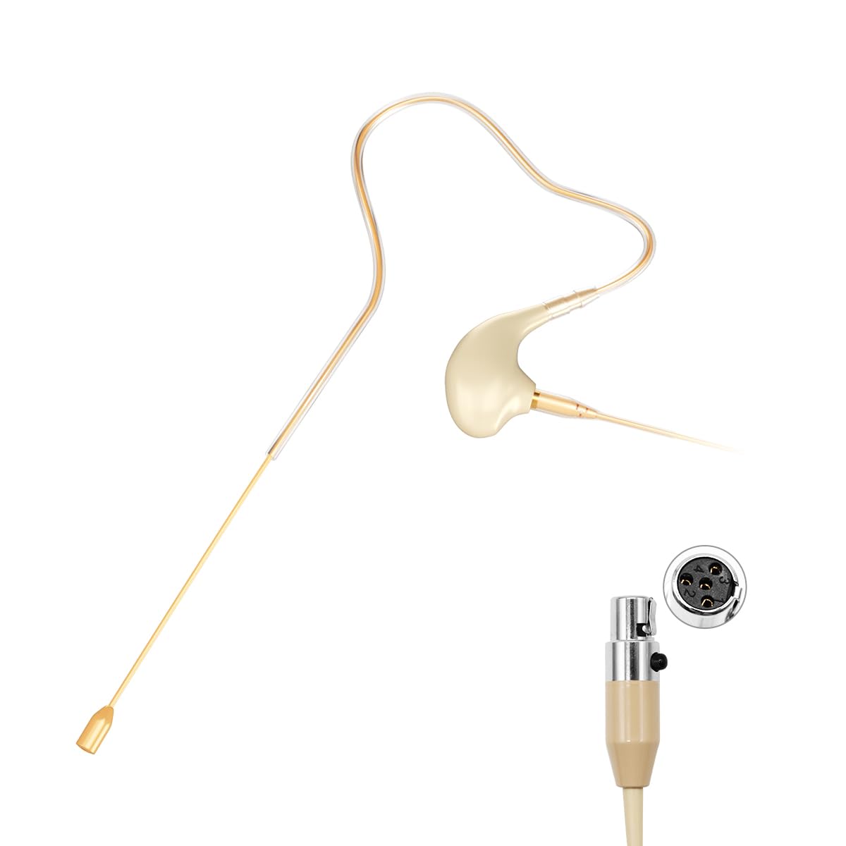 KIMAFUN Beige D4 Single Earset Headworn Microphone - Over Ear Hook Condenser Mic Compatible with Shure Wireless System Bodypack Transmitter - Perfect for Performances, Theater, Lectures, Public Speaking & Live Events