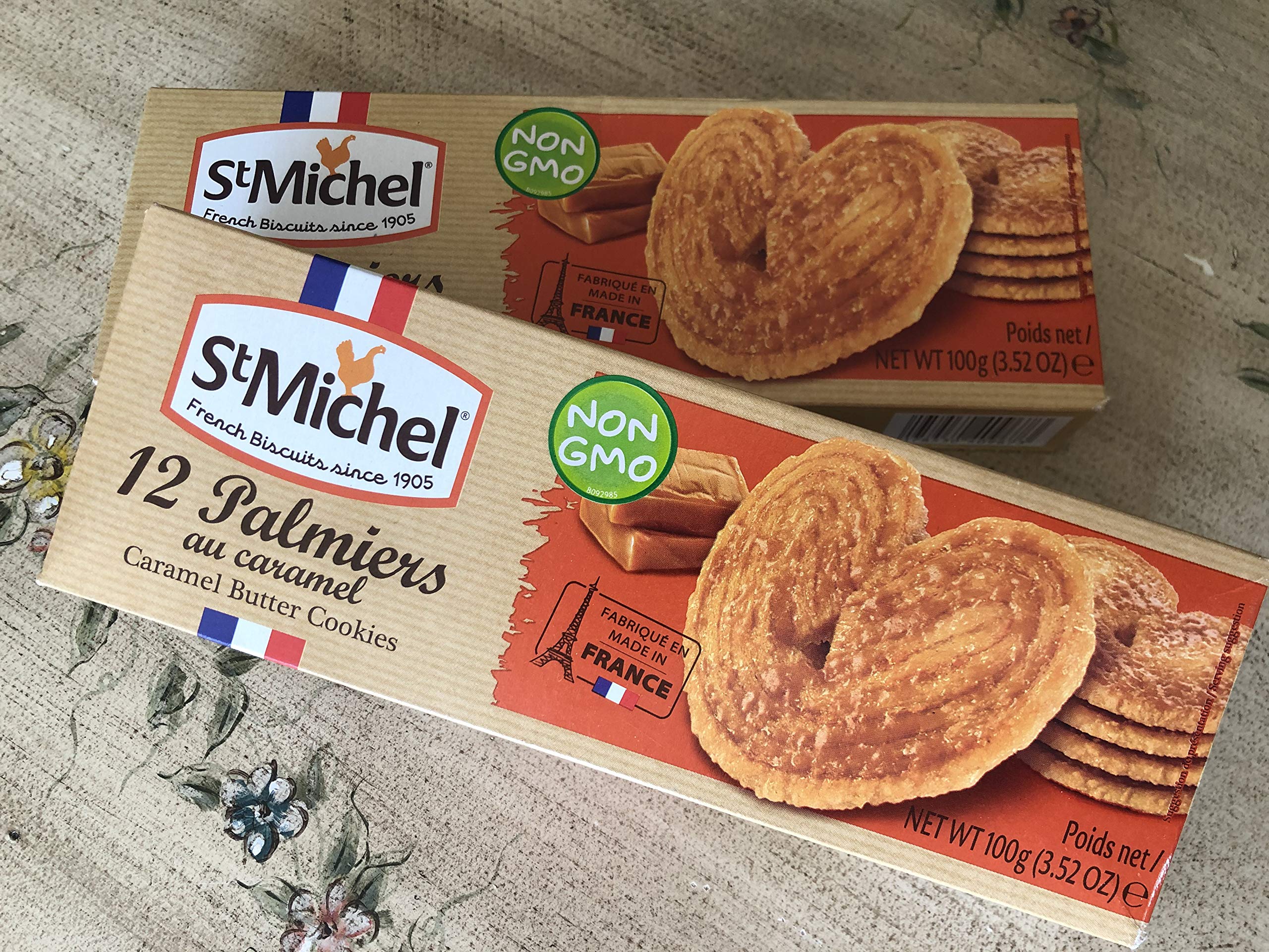 St Michel Palmiers Butter Cookies, Caramel Flavor, 2 Boxes (12 Pieces, 100g Each) - Crispy French Pastry for Tea Time, Gifts & Holiday Snacking