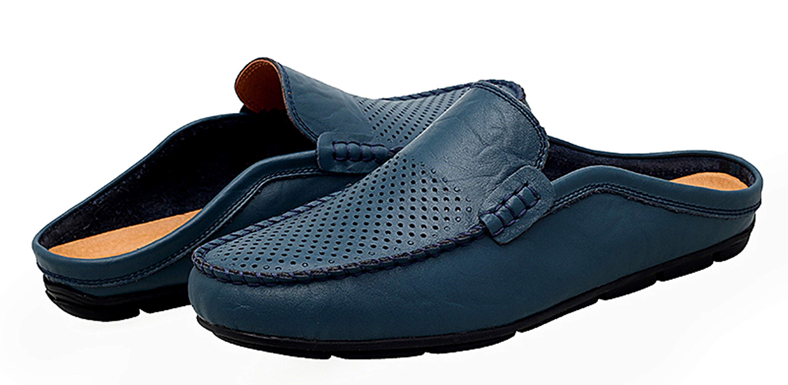 Go Tour Men's Breathable Leather Mule Clogs - Slip-On Casual Loafers with Punching Design | Perfect for Home, Office & Outdoor Comfort