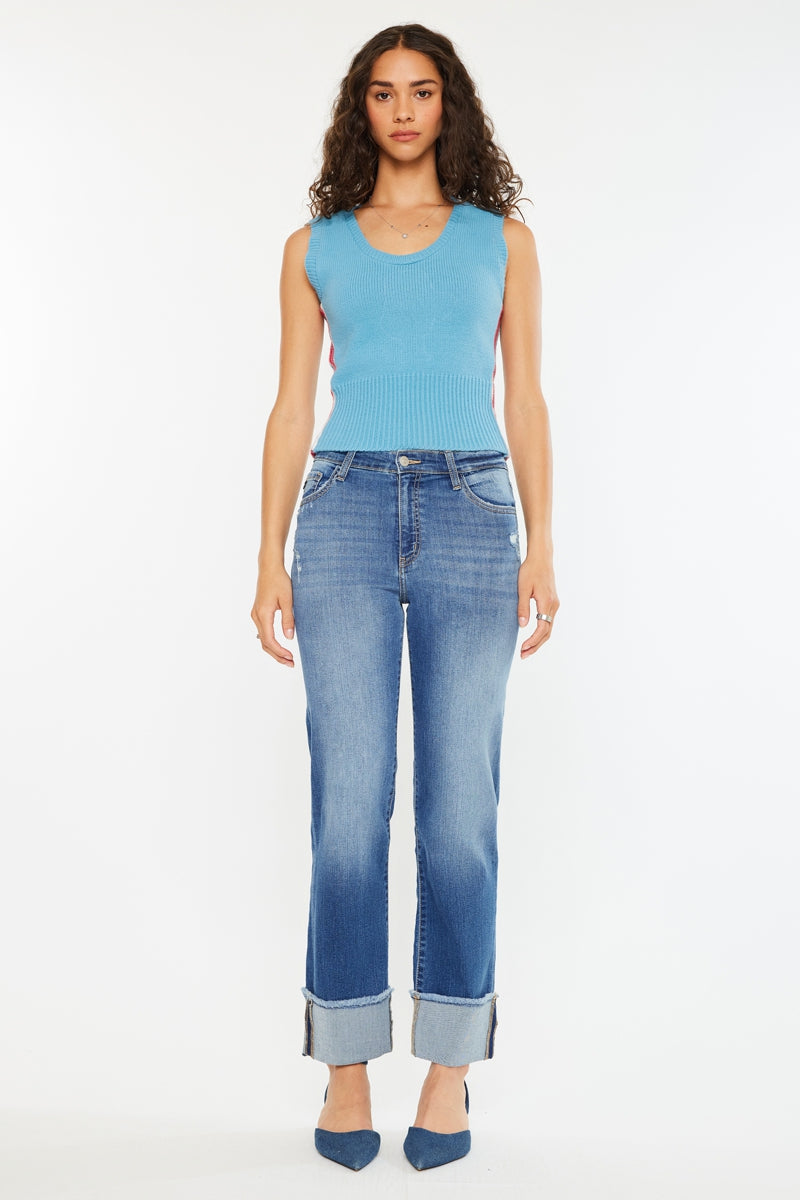 Quin Essentials High Rise Straight Jeans for Women - Classic Slim Fit Denim Pants with Stretch | Perfect for Casual Wear, Office & Date Night